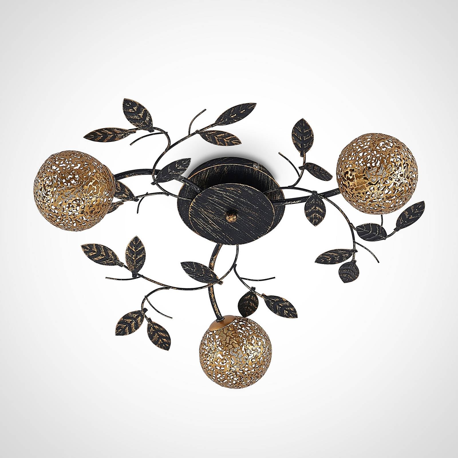 Lucande lámpara de techo en negro, oro, plafón | lámpara de salón, g9, 3 bombillas, florentino para sala de estar, salón, pasillo, dormitorio, comedor