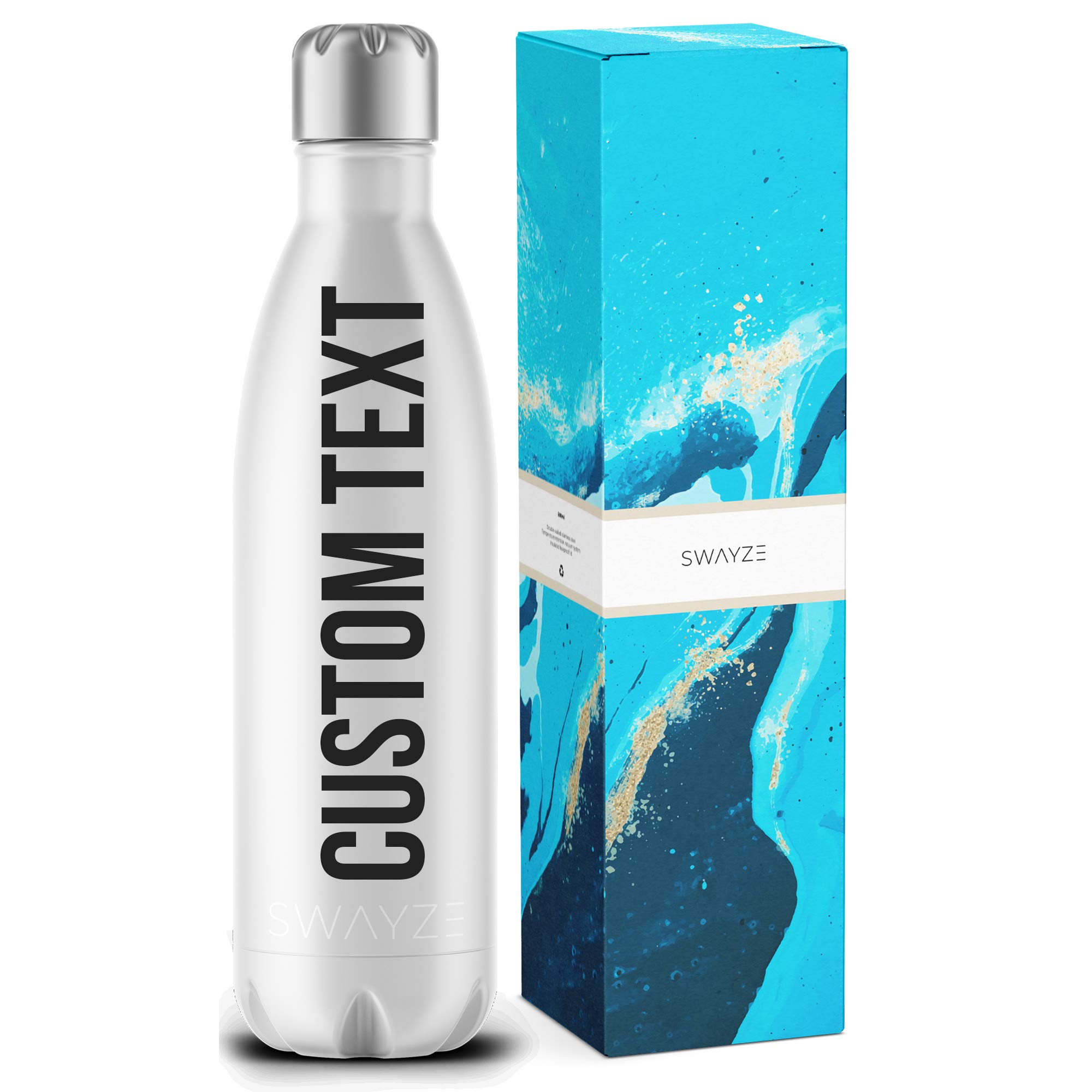 Swayze Personalised Water Bottle, School Water Bottles, Thermal Water Bottles 500ml, Gym Bottle, Bpa Free, Cycling Sports (White, 500ml)
