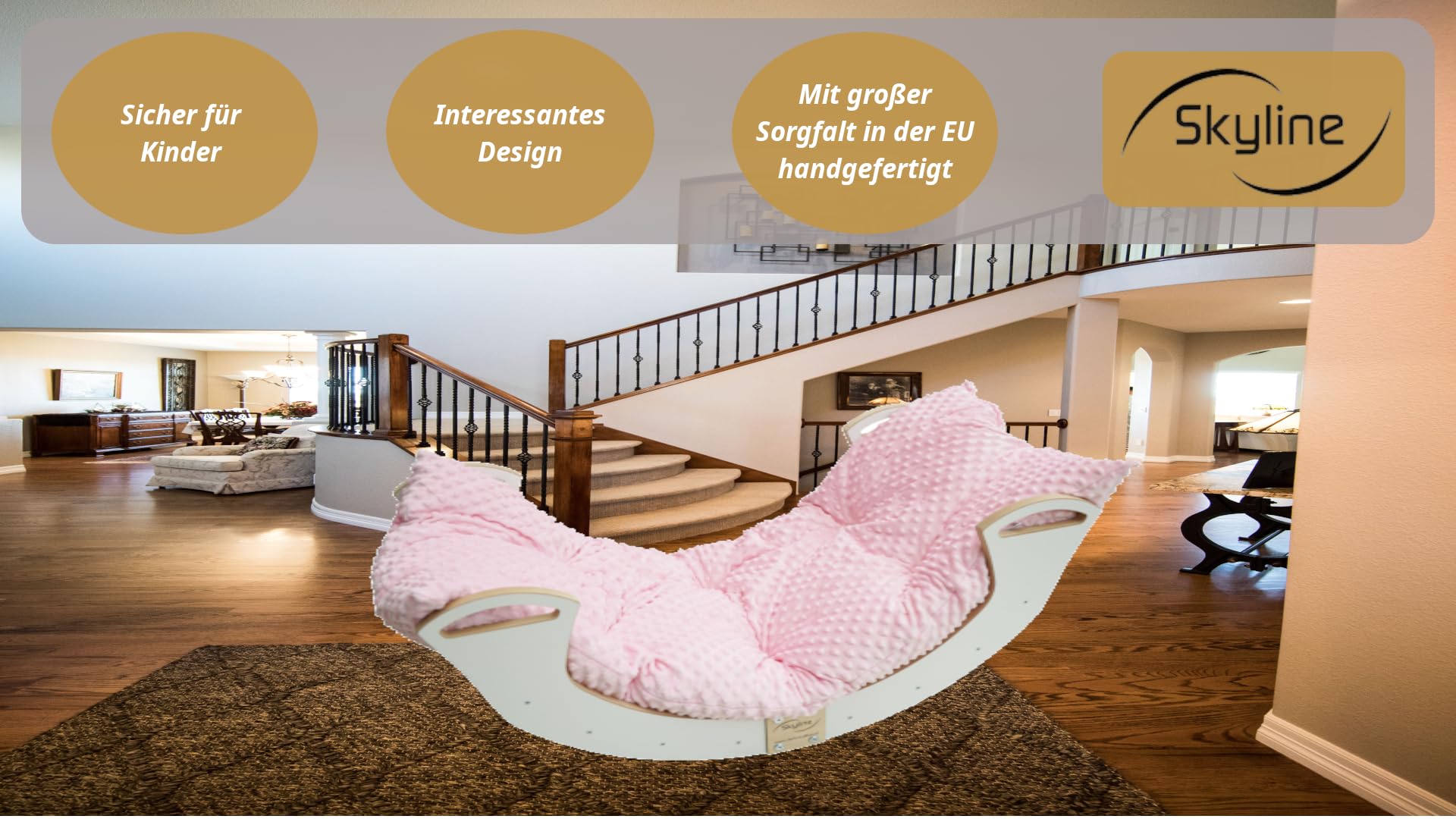 Skyline Altalene di equilibrio in legno tunnel gioco arco da arrampicata montessoriano per bambini fatto a mano dondolo montessori scivolo con altalena con cuscino M Bianco/Rosa