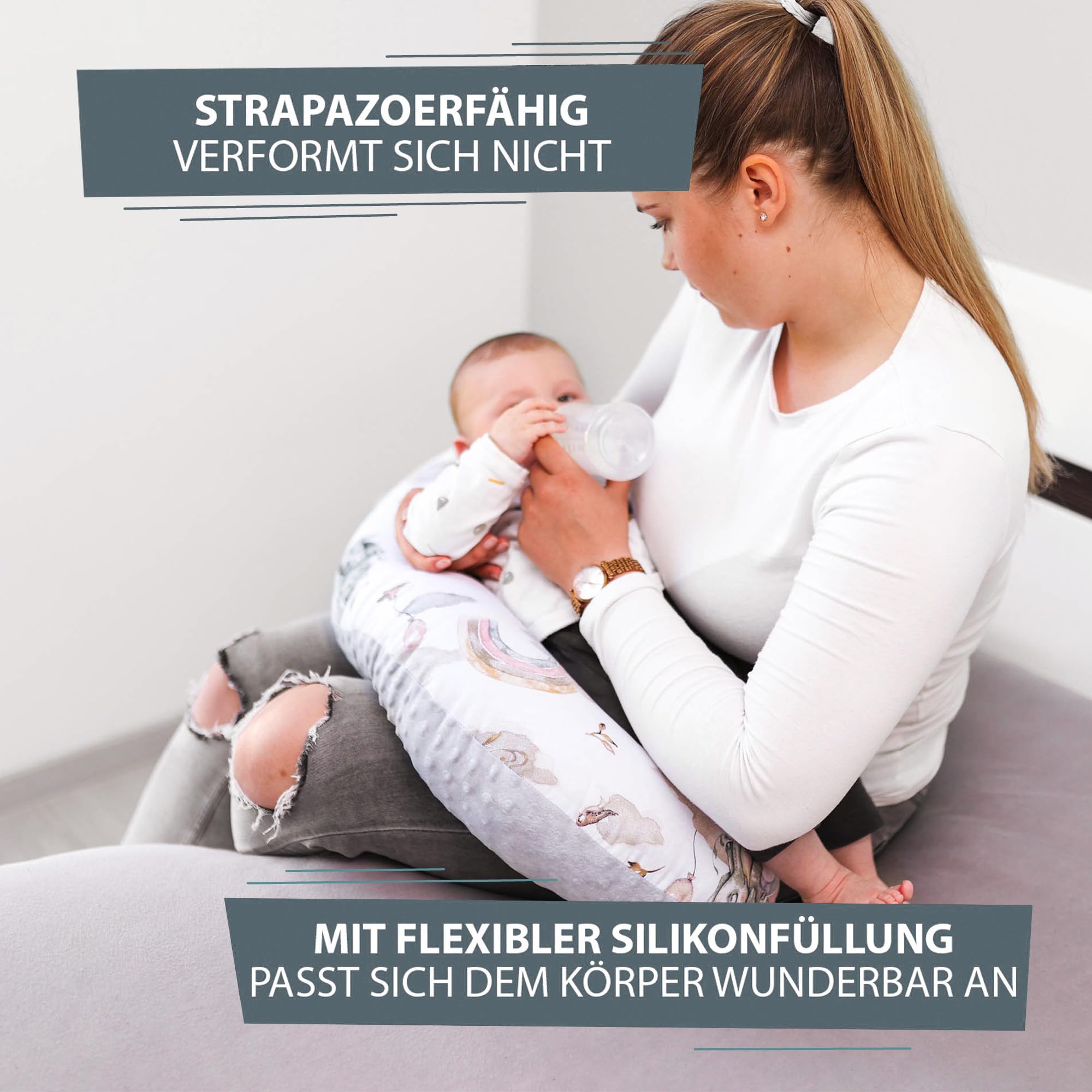 Totsy Baby Piccolo cuscino per allattamento 130 cm - Cuscino per allattamento compatto piccolo cuscino per allattamento Nursing Breastfeeding Pillow per viaggiare Sonno Elefante grigio chiaro
