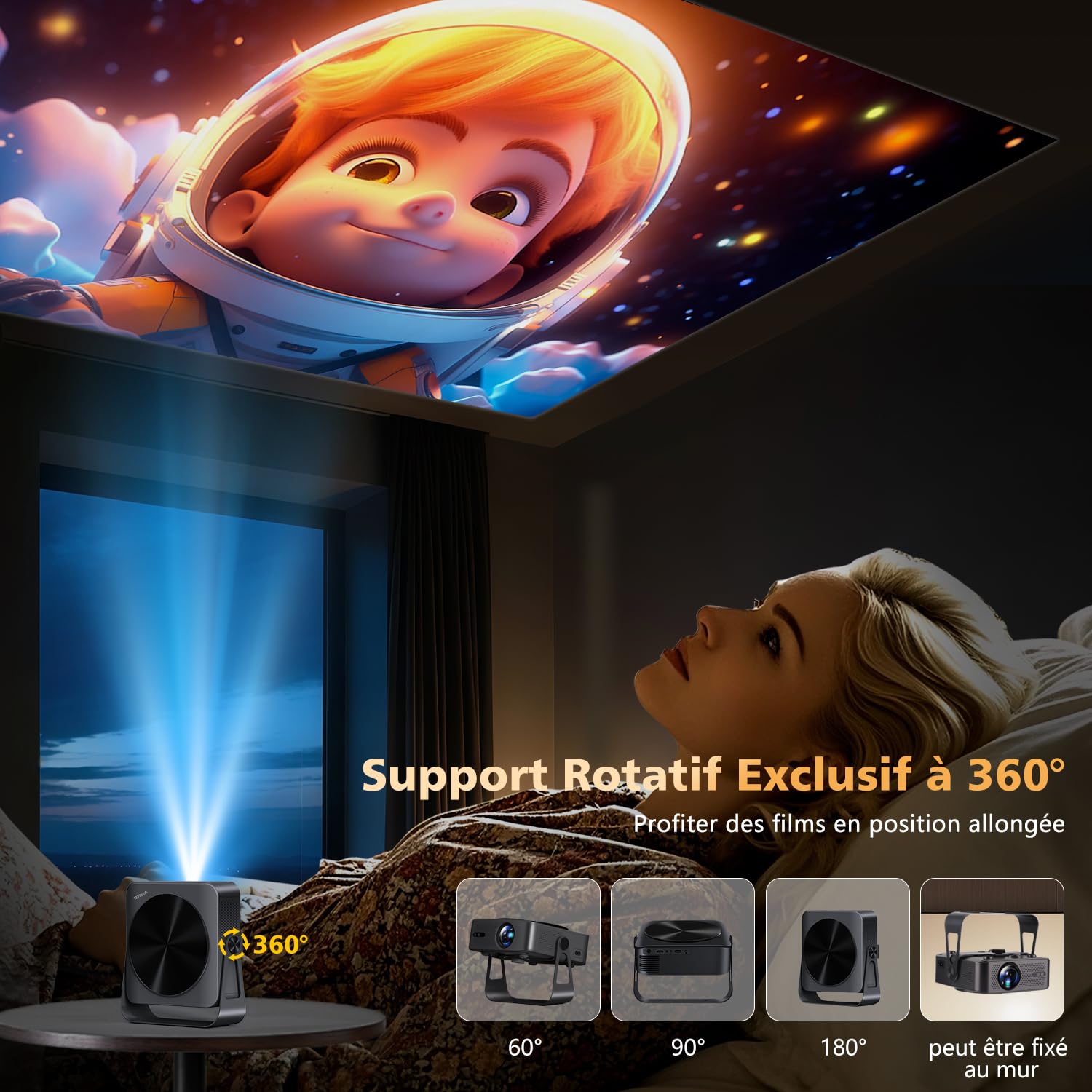 Netflix Certifié Videoprojecteur 4K VGKE, 28000 Lumens Rétroprojecteur 4K, Natif 1080P Full HD, Auto Focus & Auto Keystone, WiFi 6, Bluetoooth 5.4, Projecteur Video pour Smartphone/PC/Home