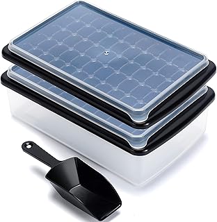 Ice Cube Trays with Lid and Bin for Freezer, Easy Release 55 Mini Nugget Ice Cube Mold 2 Pack with Cover, Bucket, Scoop. Perfect Small Ice for Iced Coffee Cocktails and Ice Crushers, BPA Free.