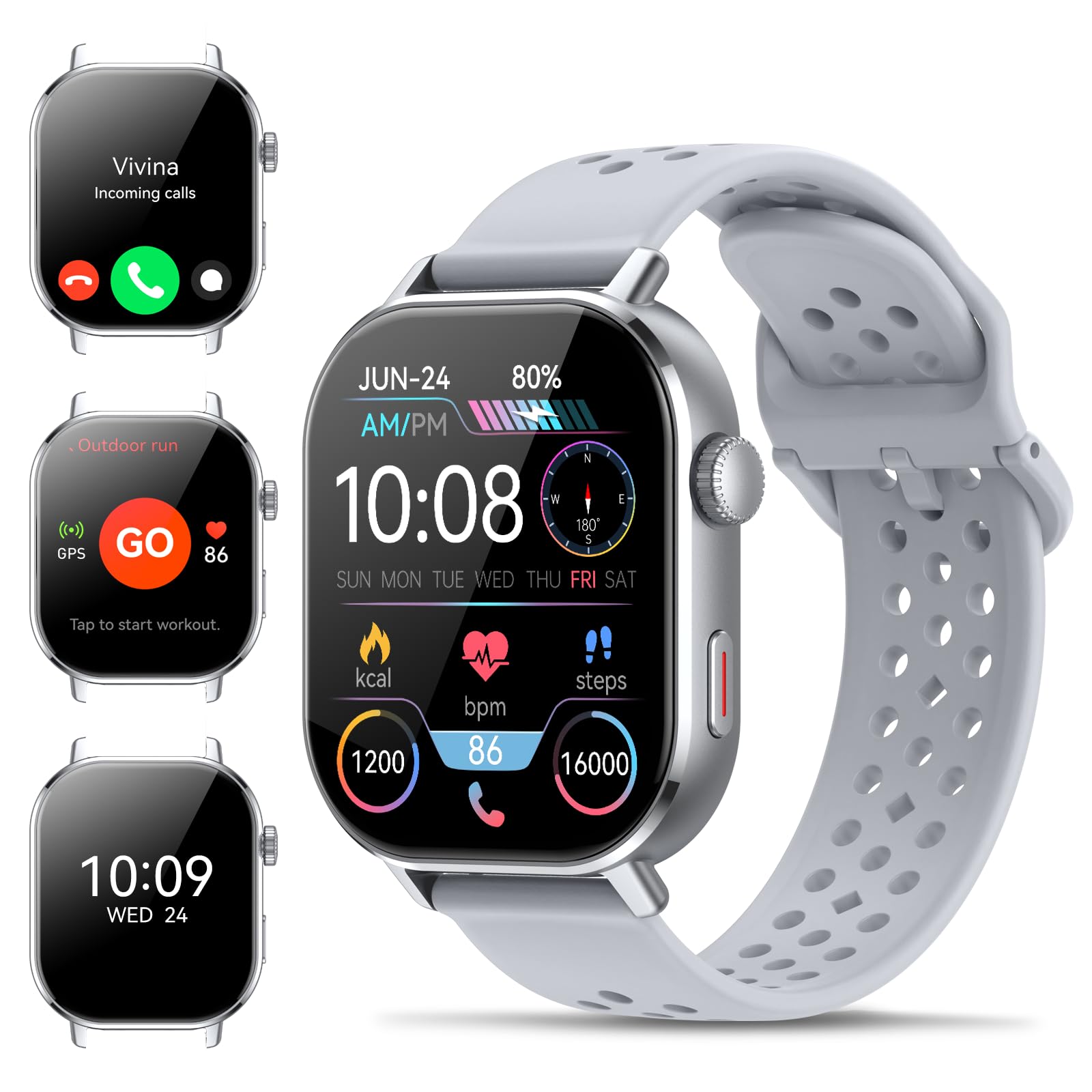 Orologio Smartwatch GPS Uomo Donna, 2.06" AMOLED 5ATM Smartwatch con Chiamate, 110+Modalità Smart Watch con Contapassi/Sonno/Cardiofrequenzimetro, Sportivo Fitness Tracker per iOS Androd Grigio