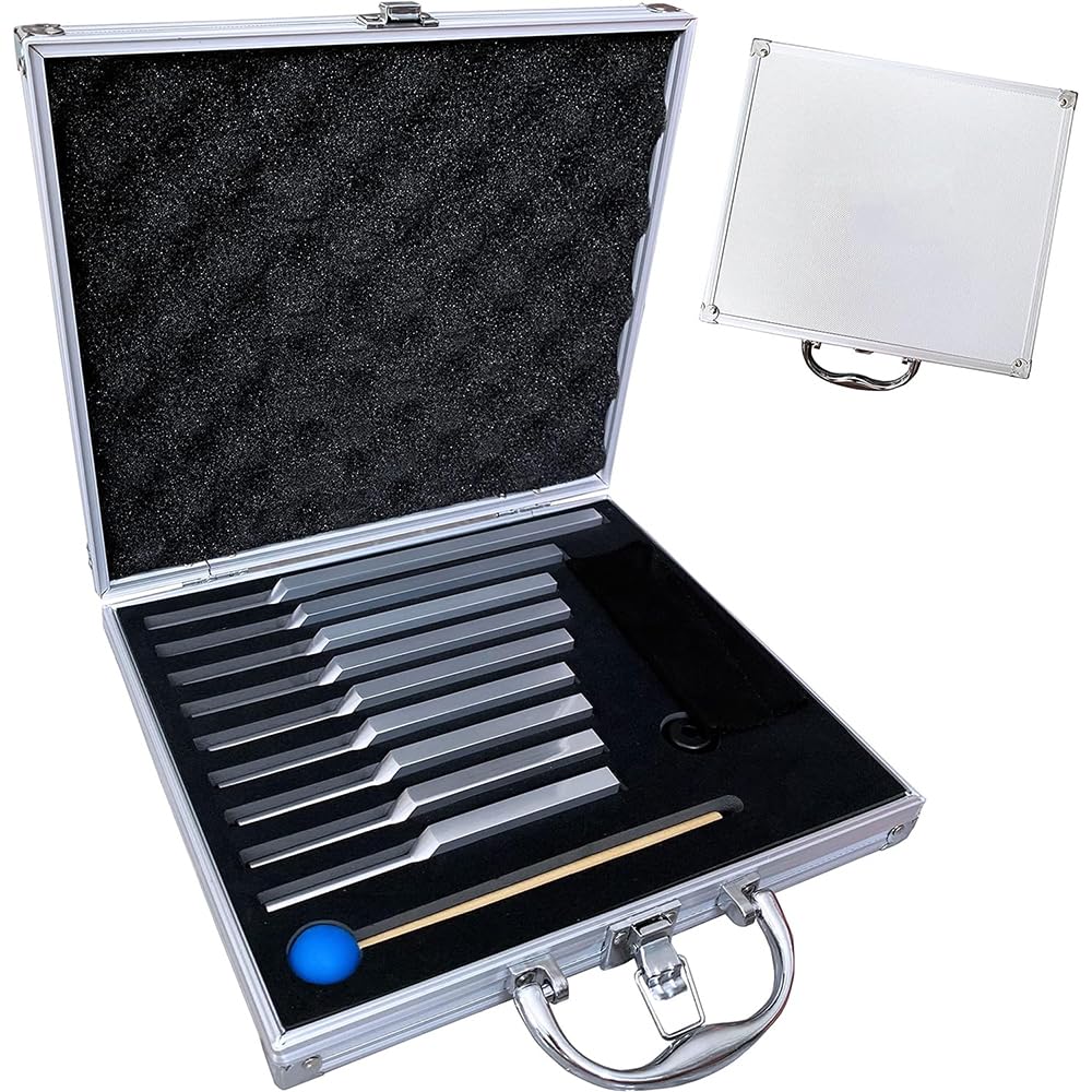 Stimmgabel Neurologie, Stimmgabelset - 9 Stimmgabeln in einer exquisiten Aluminium-Geschenkbox, ideal für Heilung, Chakrenheilung, Klangheilung und Anti-Stress.