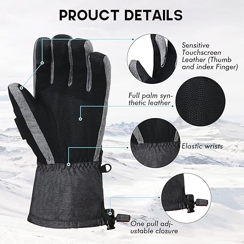 Miniatura 3 de Guantes de esquí para hombre, guantes de nieve cálidos impermeables y transpirables con pasamontañas para snowboard, moto de nieve en clima frío.