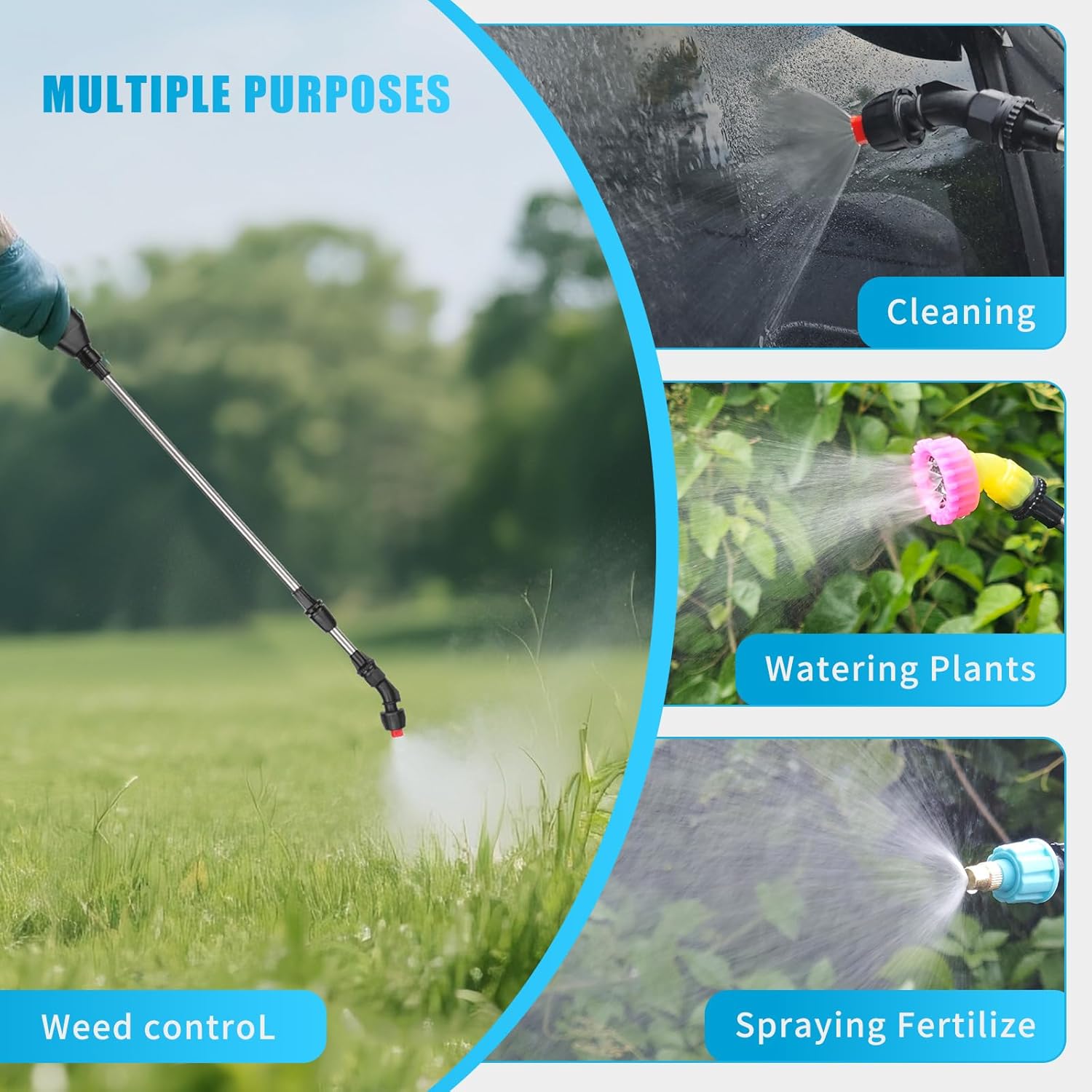 2 Gallon Battery Powered Sprayer, Electric Garden Sprayer, Pump Sprayer with 3 Mist Nozzles & USB Rechargeable Handle & Retractable Wand & Adjustable Strap for Lawn, Garden, Yard(Blue) - Image 7