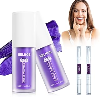Purple Teeth Whitening Kit V34 Color Corrector Tooth Stain Removal Gel Whitening Toothpaste for Adults Sensitive Toothpaste Enamel Repair Toothpaste,Improves Teeth Brightness Reduce Yellowing