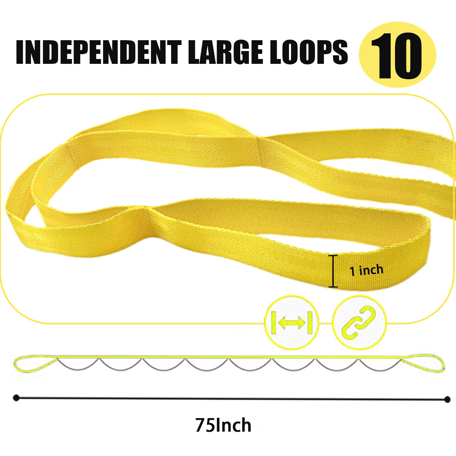 Cinghia di stretching Yoga con passanti, cinghie elastiche per fisioterapia, cinturino non elastico per pilates, danza e ginnastica con guida all'allenamento (giallo)