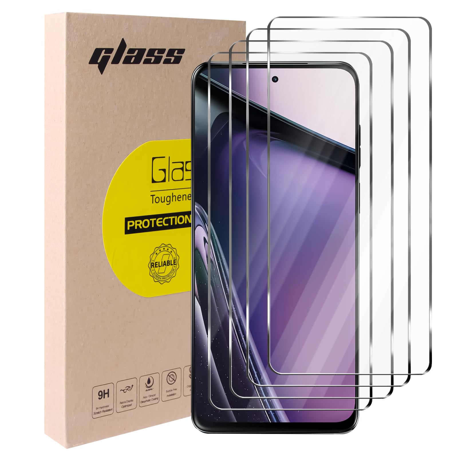 NECARSIN 4 Pack Screen Protector for Motorola Moto G 5G(2023),Ultra HD Tempered Glass,9H Hardness,Case Friendly,Easy Installation,Anti-Shatter,Bubble Free