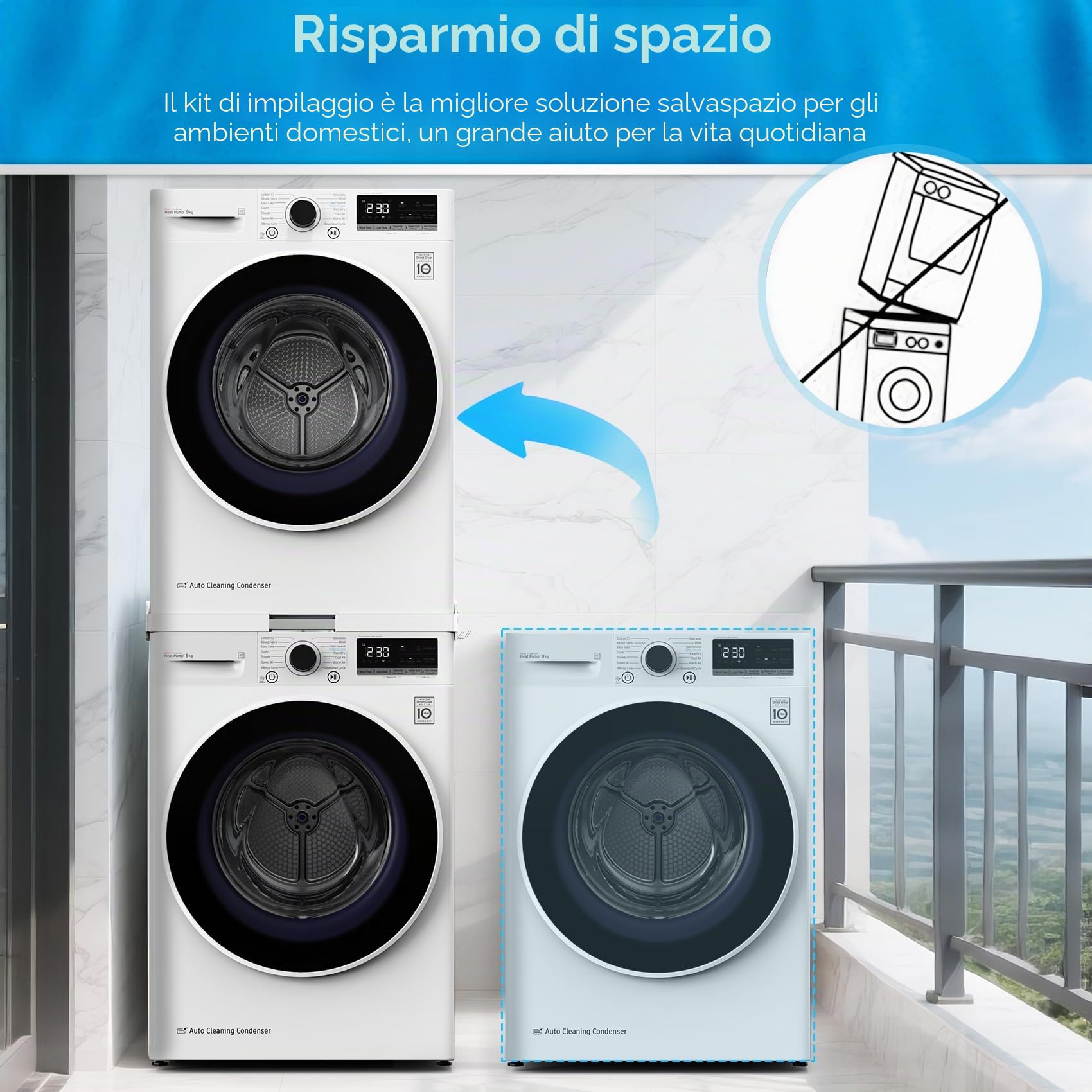 Slimline Kit Impilabile Universale per Lavatrice e Asciugatrice | Telaio Universale per Elettrodomestici da 45-68 cm, con Cinghie a Cricchetto, Cuscinetti Antiscivolo e 4 Ganci Salvaspazio