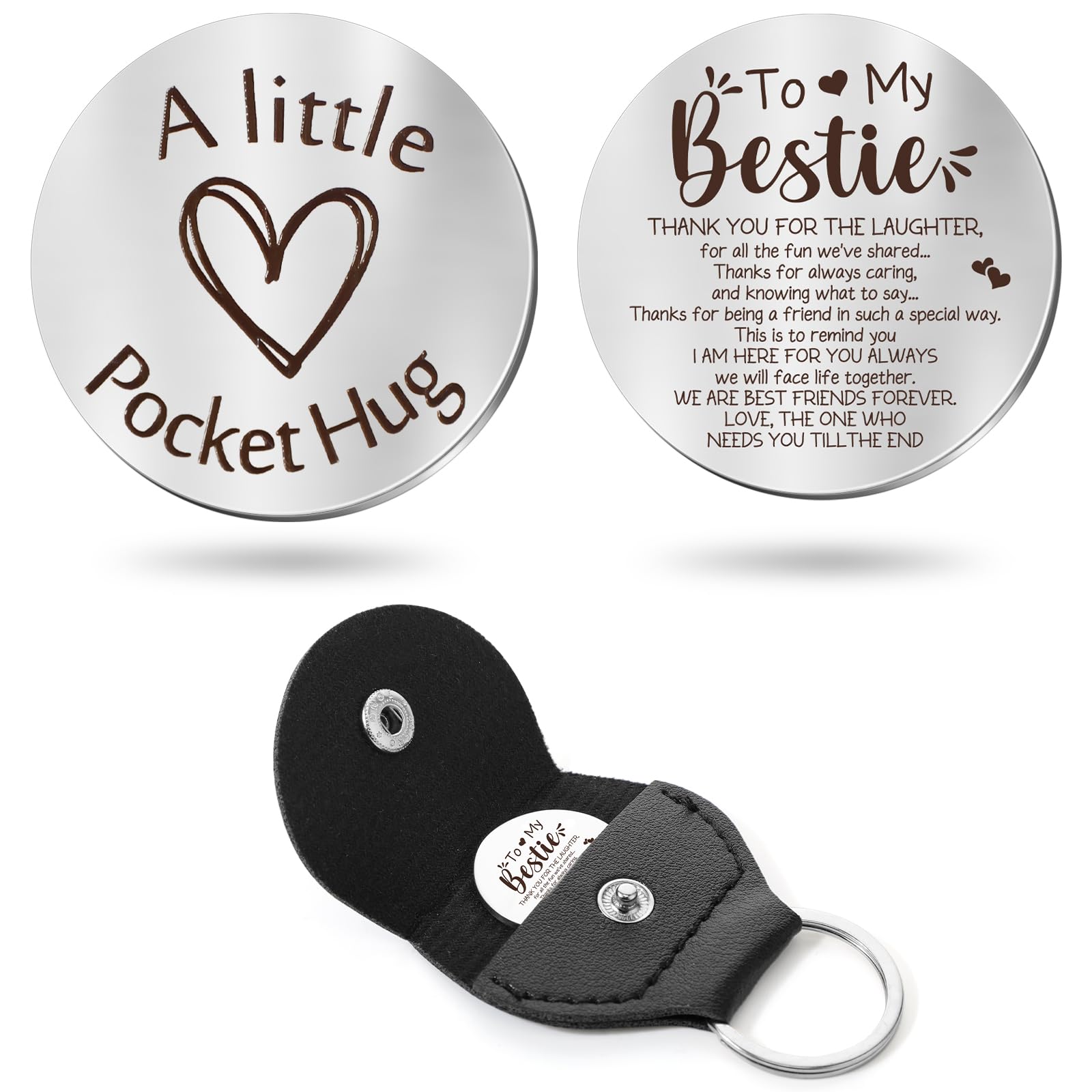 SureioPocket Hug Token Long Distance Relationship Keepsake Stainless Steel Double Sided Inspirational Gift with Keychain