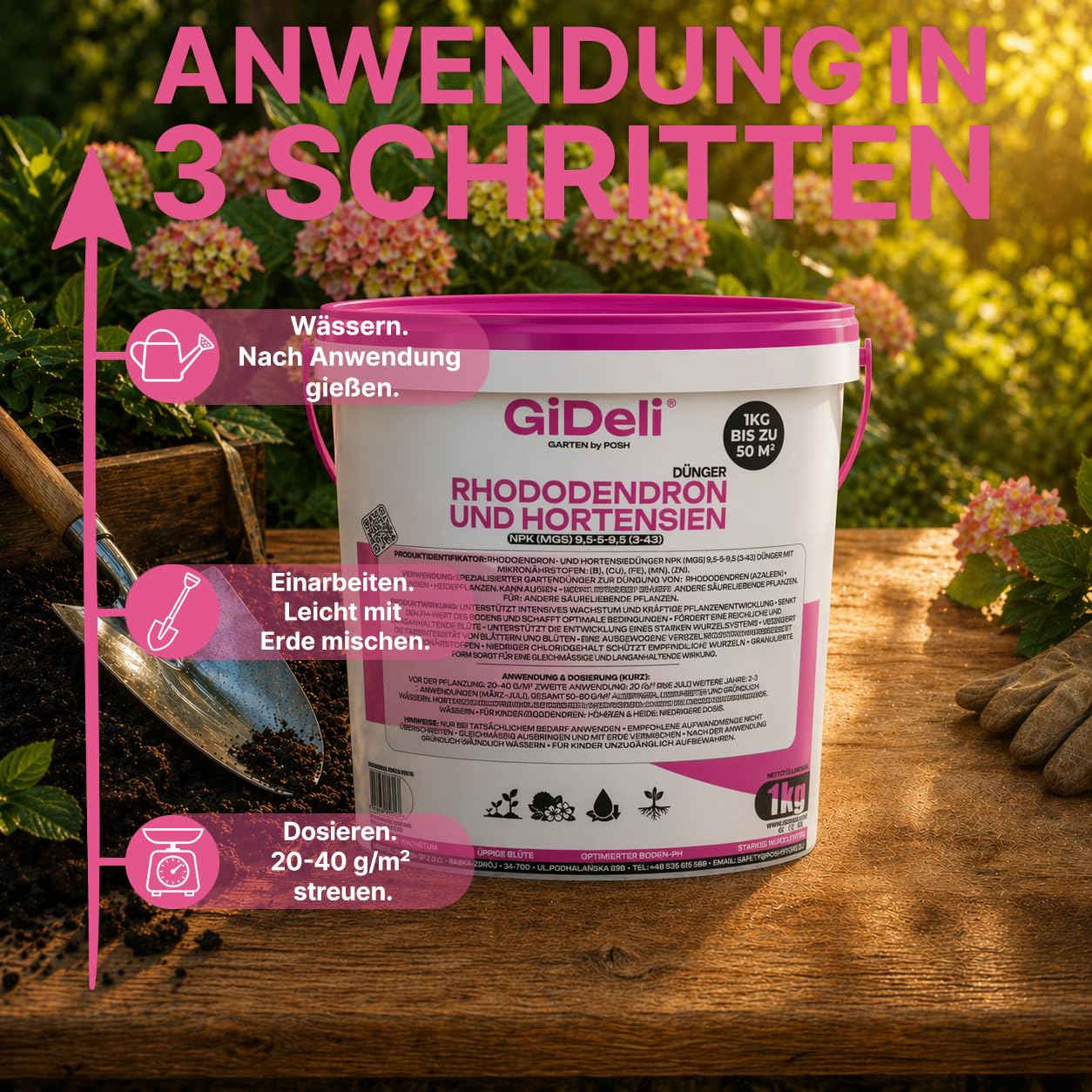 GiDeli Rhododendron Dünger & Hortensiendünger 10 kg Eimer Granulat NPK Mg