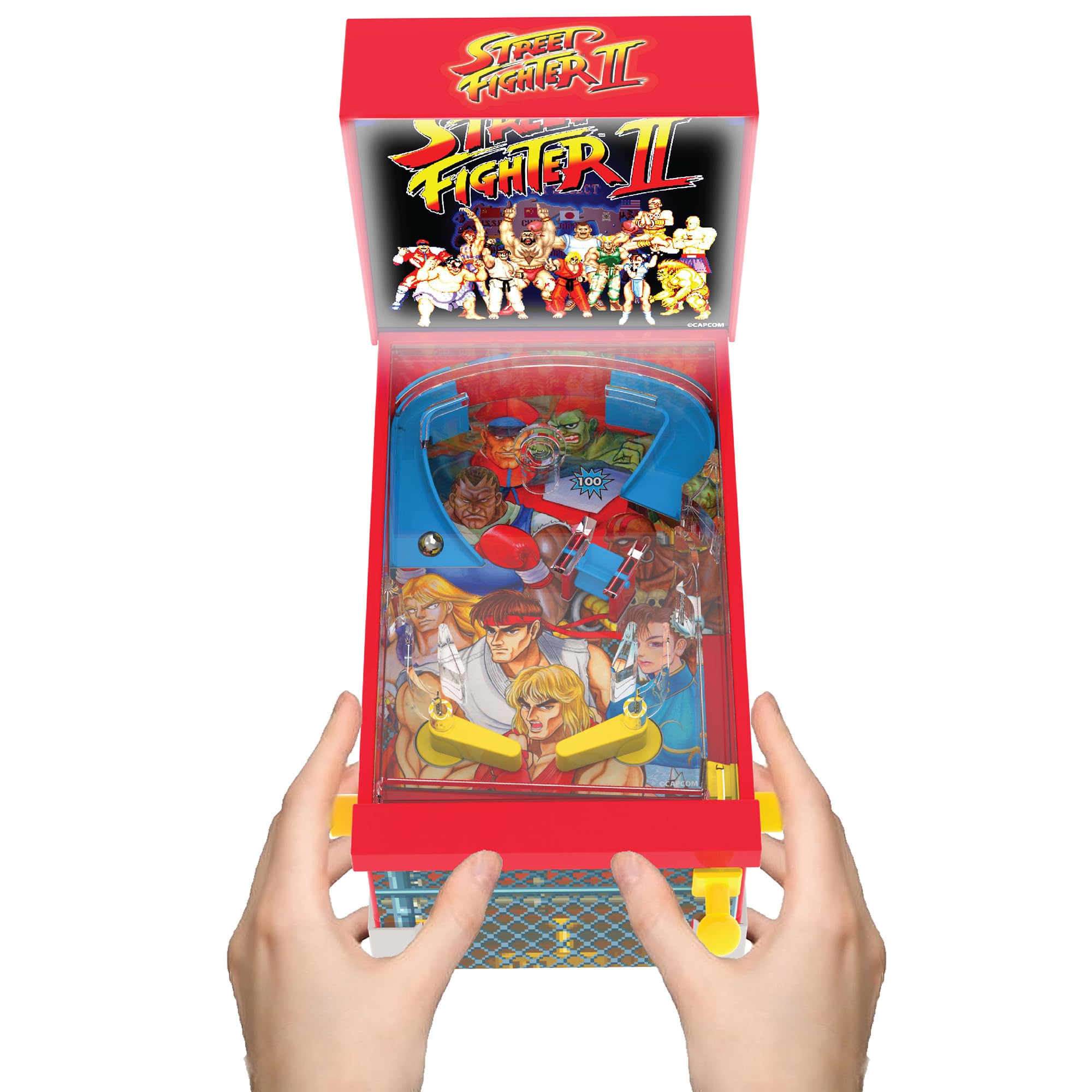 Ambassador Street Fighter II Mini Flipper Arcade - Jeu de Flipper de Table avec Lumière et Son - Machine Flipper Compacte avec Lanceur Rampes et Défis Skill Shot - Jouet Enfant 3 Ans et Plus