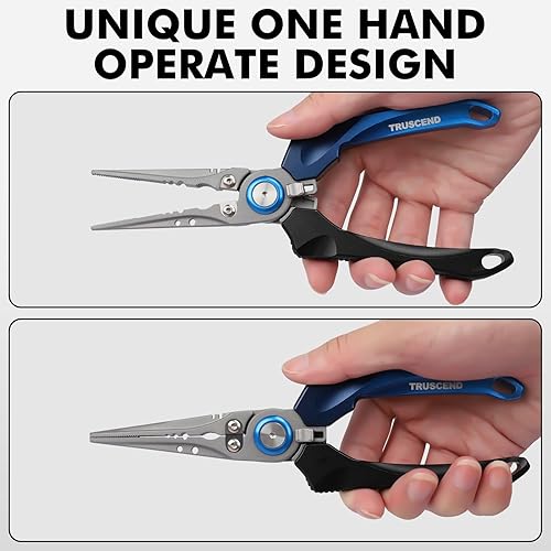 Miniatura 10 de TRUSCEND Fishing Pliers Kit with Fishing Wacky Rig Tool, Saltwater Resistant Teflon Coated Multi-Function Fishing Gear, Unique Hook Remover Split