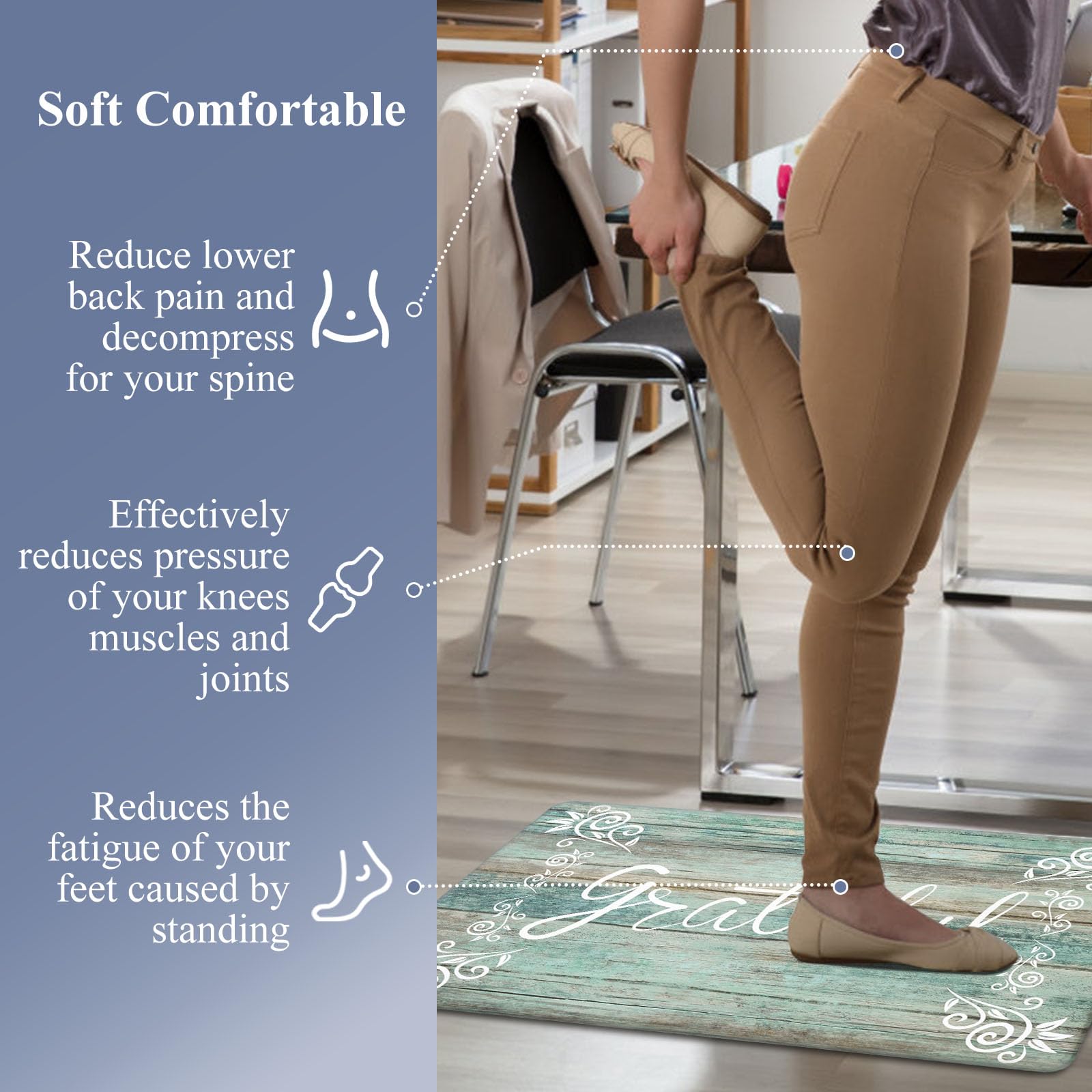 HEBE Lot de 2 tapis de cuisine anti-fatigue rembourrés et imperméables antidérapants pour cuisine, bureau, évier, buanderie