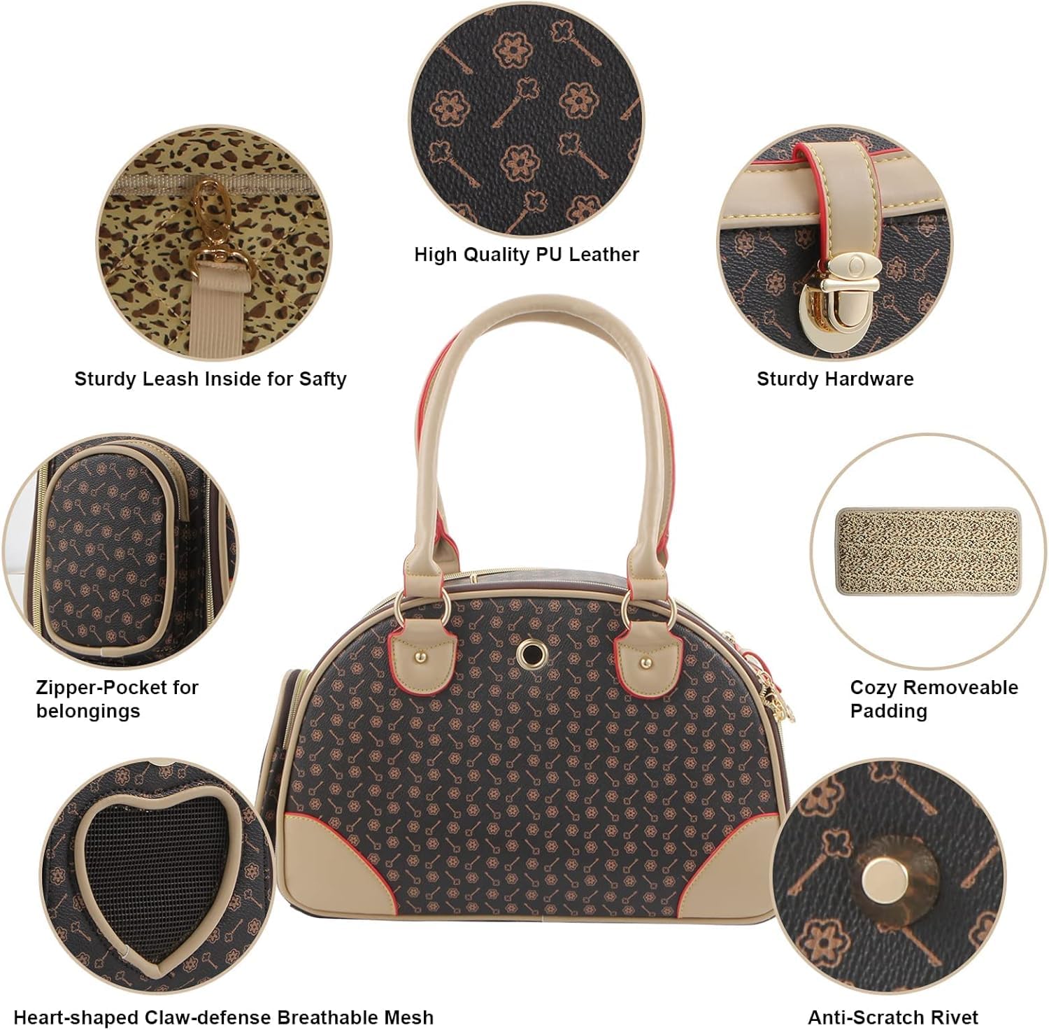 Modny Nosidełko Dla Psa Pu Skórzana Torebka Dla Psa Torebka Dla Psa Torba Na Ramię Dla Kota Pet Cat Torba Na Wycieczki Dla Psa Brązowa Mała, Brown, Small (38 * 23 * 17cm)