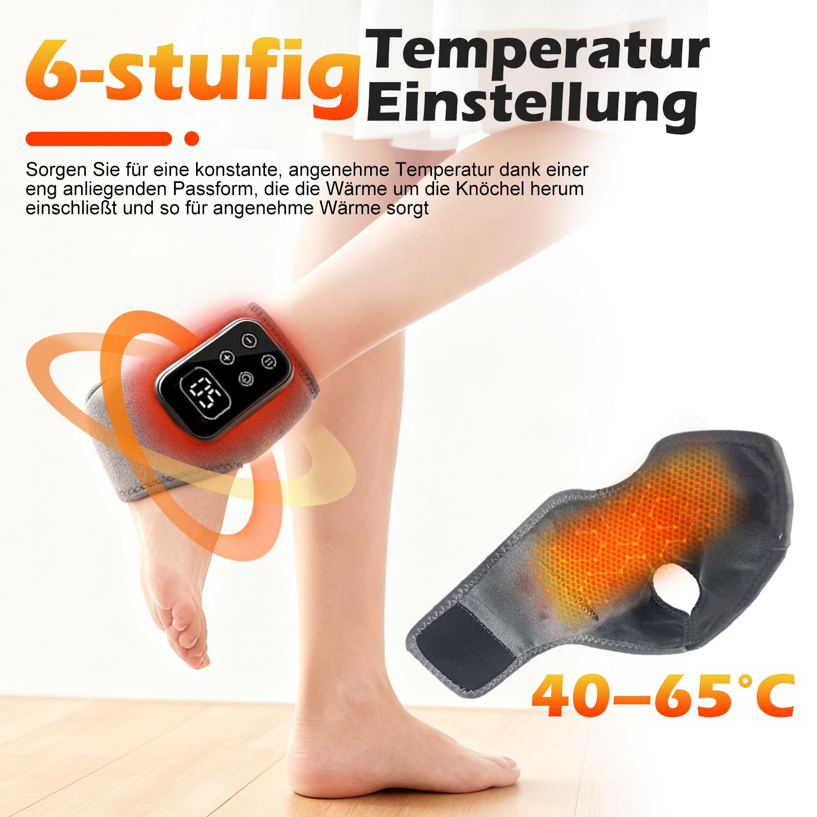 Elektrisches Fußmassagegeräte mit Wärme zur Förderung der Durchblutung und Linderung von Schmerzen, 3-in-1 Fussmassagegerät, 5 Massagestufen & 6 Heizstufen (Grau-2 Stück)