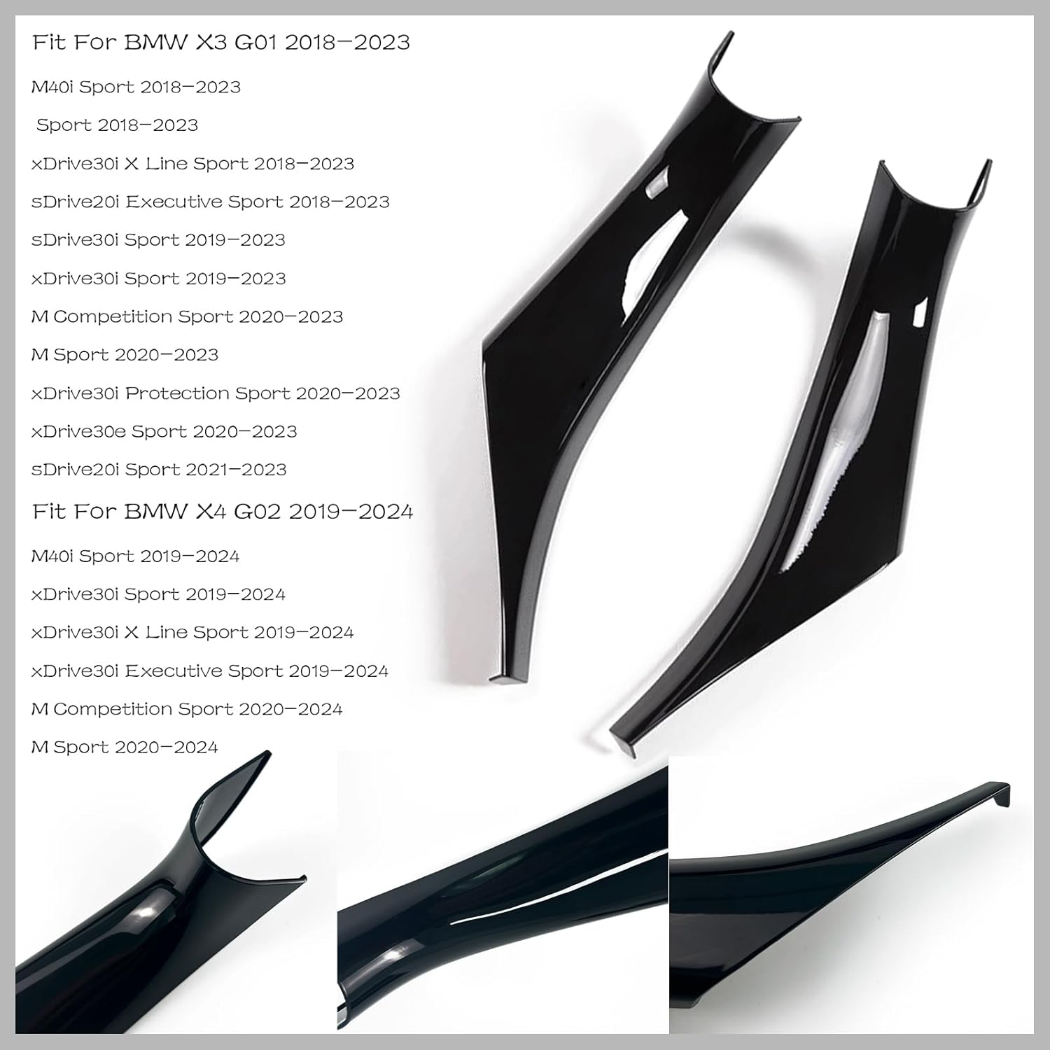 4PCS Car Door Pull Cover Fit for BMW X3 G01 2018-2023, X4 G02 2019-2024 Interior Door Handle Protective Decorate Covers 20i 30i 30e (Piano Black)
