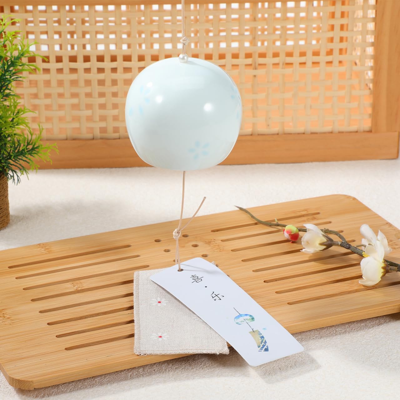 Hemobllo 1 campana japonesa de viento colgante de cerámica para decoración, campana de viento rezando, color azul