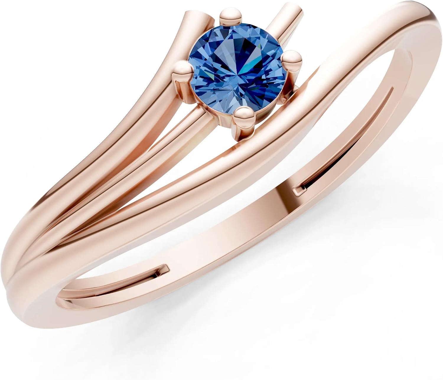 PEORA Round Cut London Blue Topaz Stackable Band Available in Solid 10K, 14K or 18K Ring – White, Yellow or Rose Gold