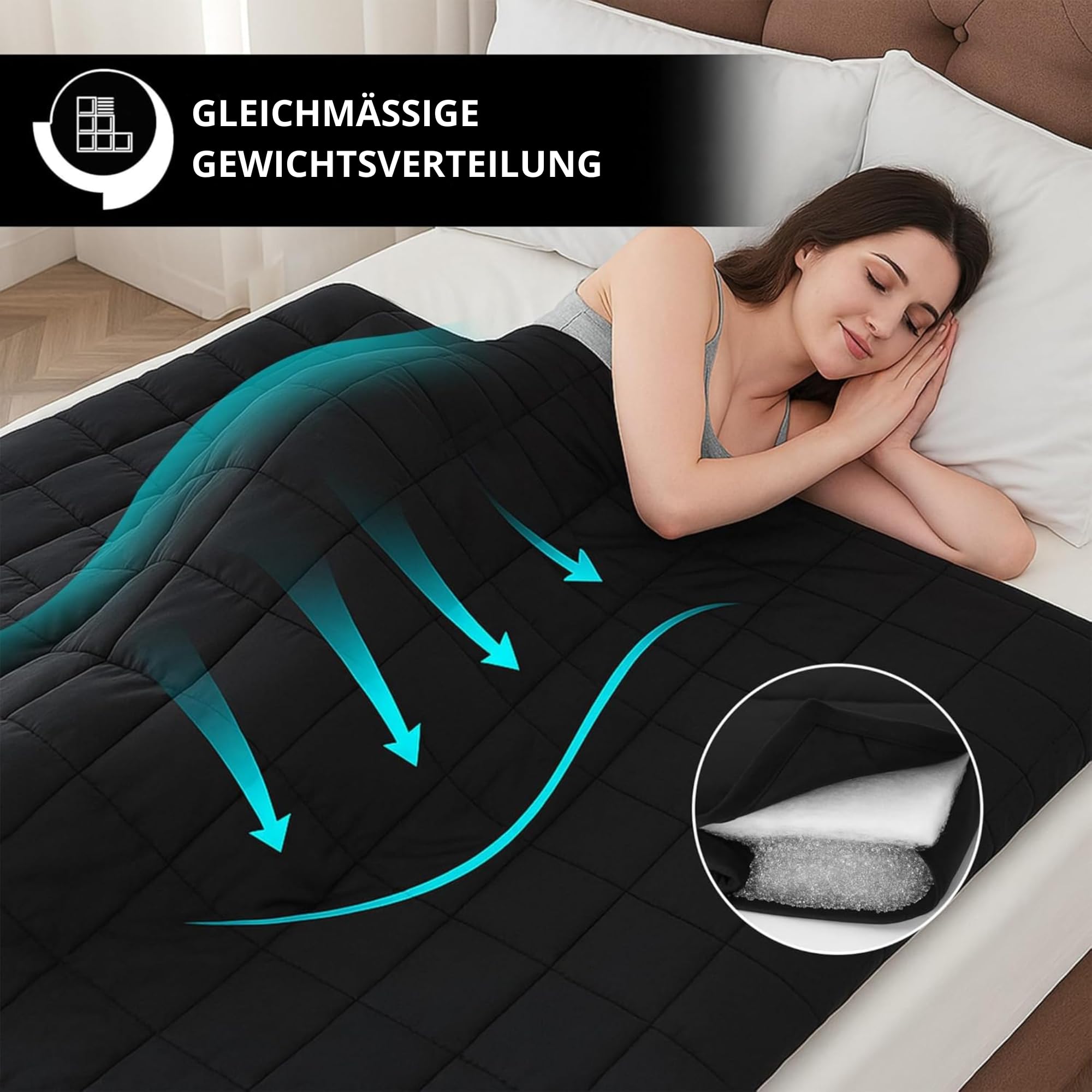 Vonia Gewichtsdecke 7 KG, Anti-Stress Entspannungsdecke, 150 x 200 cm, Therapiedecke for Adult, Noir