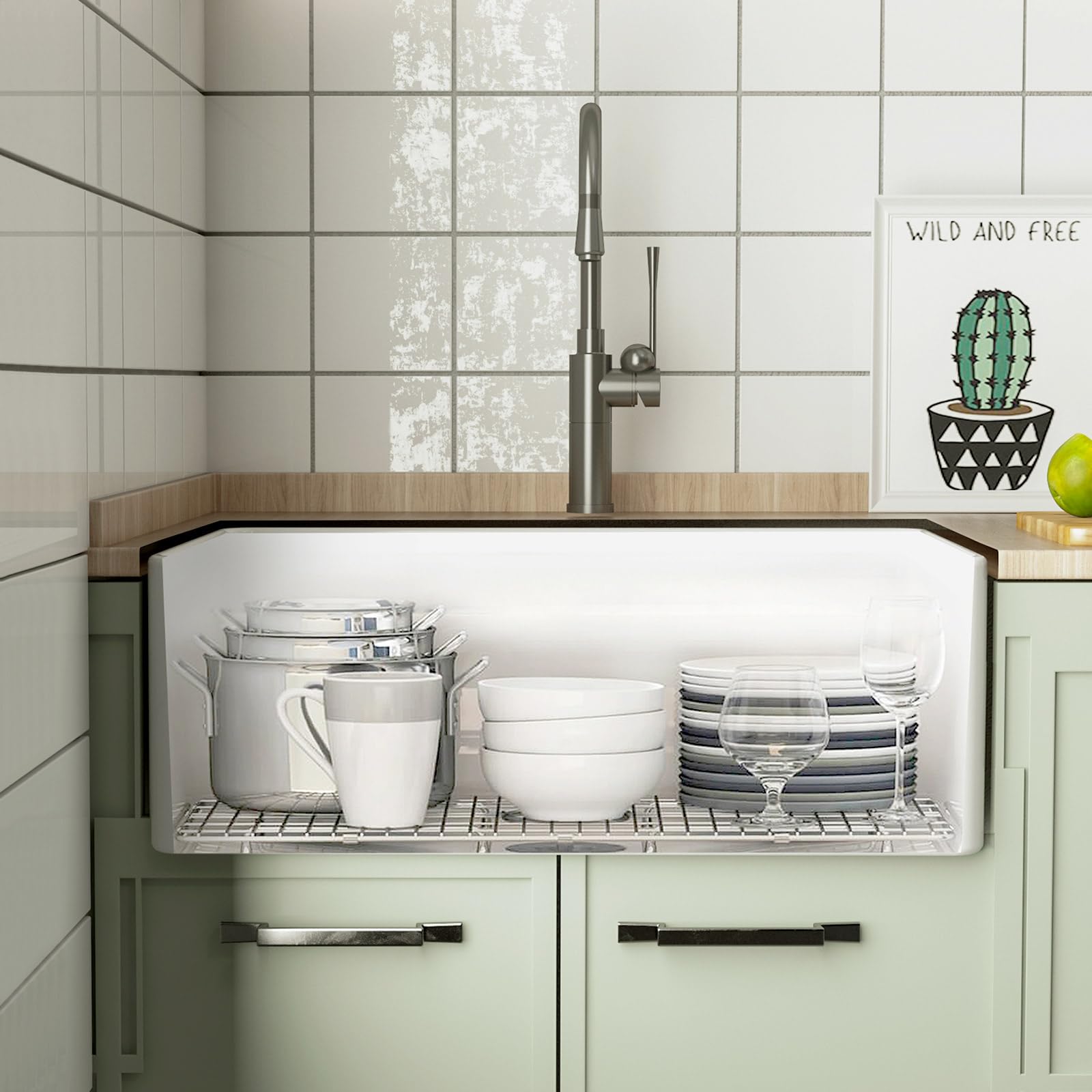 HOROW HRSW - Lavello da cucina a vasca singola da 76,2 cm, con griglia inferiore e colino, grande lavabo in ceramica con grembiule, 45,7 x 76,2 x 25,4 cm, bianco