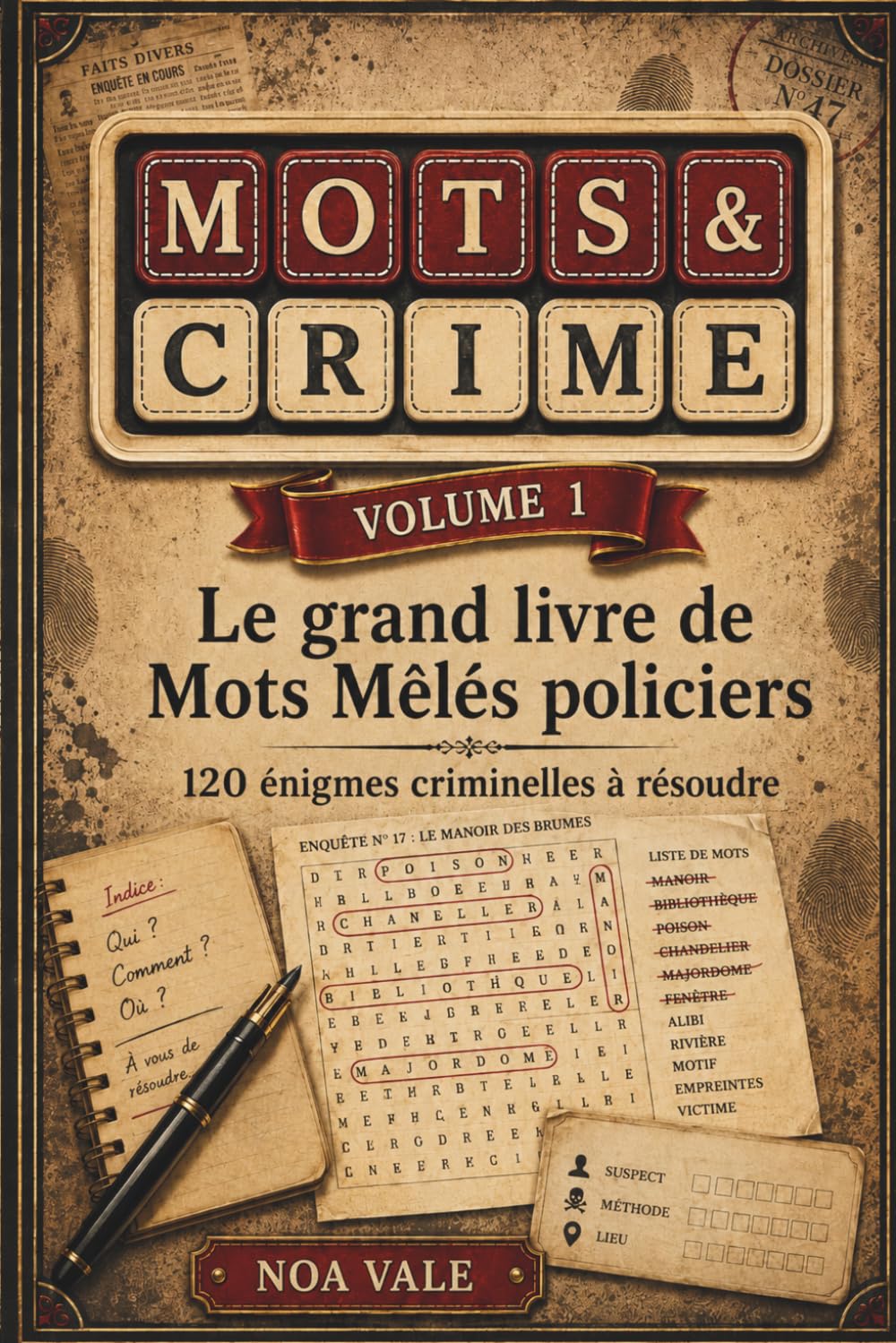MOTS & CRIME Volume 1: Le grand livre de mots mêlés policiers : 120 enquêtes criminelles à résoudre avec suspects, méthodes et lieux à déduire