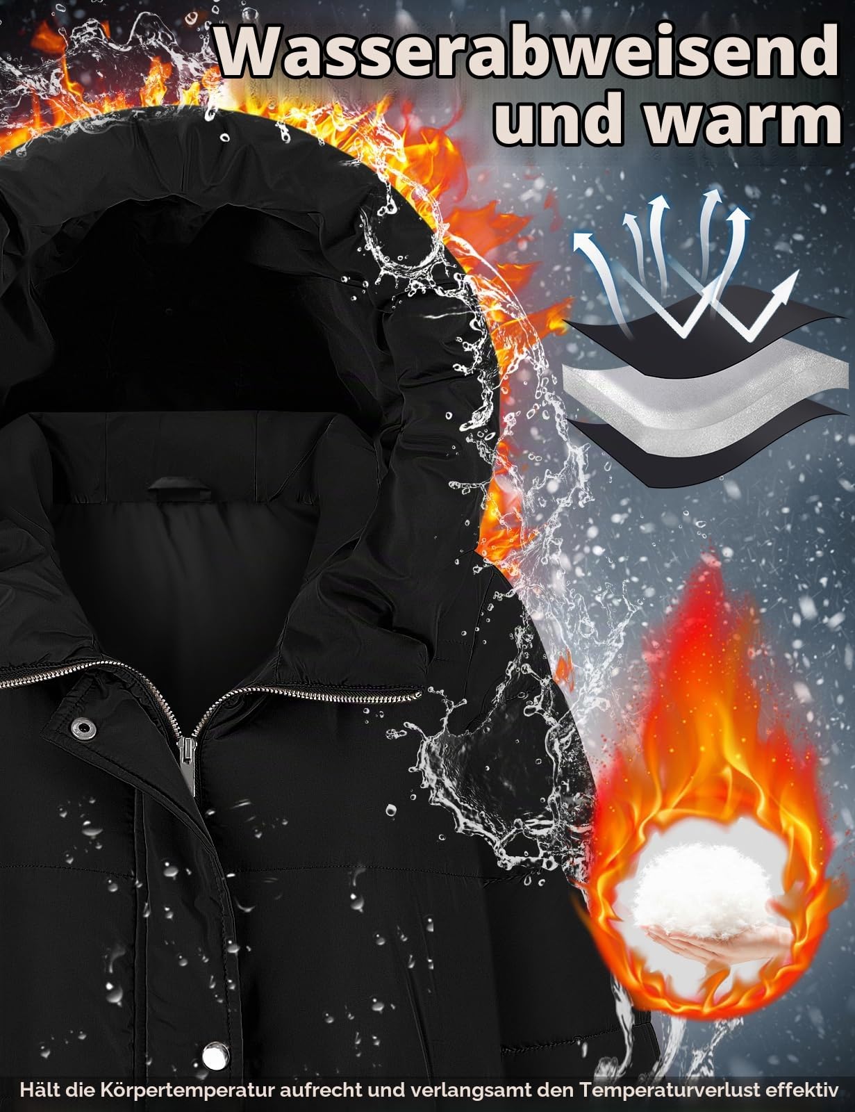 Vancavoo Wintermäntel Damen Lang Gefütterter Steppmantel mit Kapuze