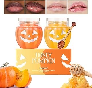 Halloween Pumpkin Honey Lip Mask Set, Honey Bee Balm Lip Mask, Moisturizing Lip Plumper Care Day Night Repair, Lip Repair Mask Lip, Halloween Pumpkin Lip Mask
