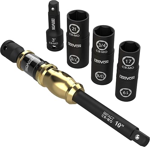 Miniatura 2 de LEXIVON Barra de extensión de collar de velocidad de 10 pulgadas y juego de llaves de impacto de tuerca de llanta de 1/2 pulgada | 6 tamaños totales