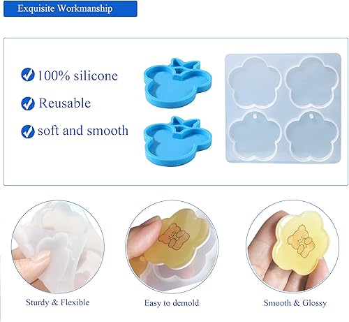 Miniatura 5 de Moldes de resina retráctiles 2 moldes de silicona para cabeza de ratón 1 juego de moldes de flores para fundición de resina epoxi con 10 carretes de