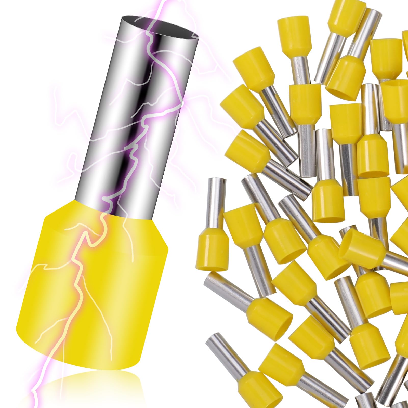 JIZZUElectrical Wire Connector, 220 Pcs Wire Ferrules, 6mm² Wire Terminal Ferrules Crimp Connector, Insulated Wiring Connectors for Automotive Motorcycle Repairs，Yellow