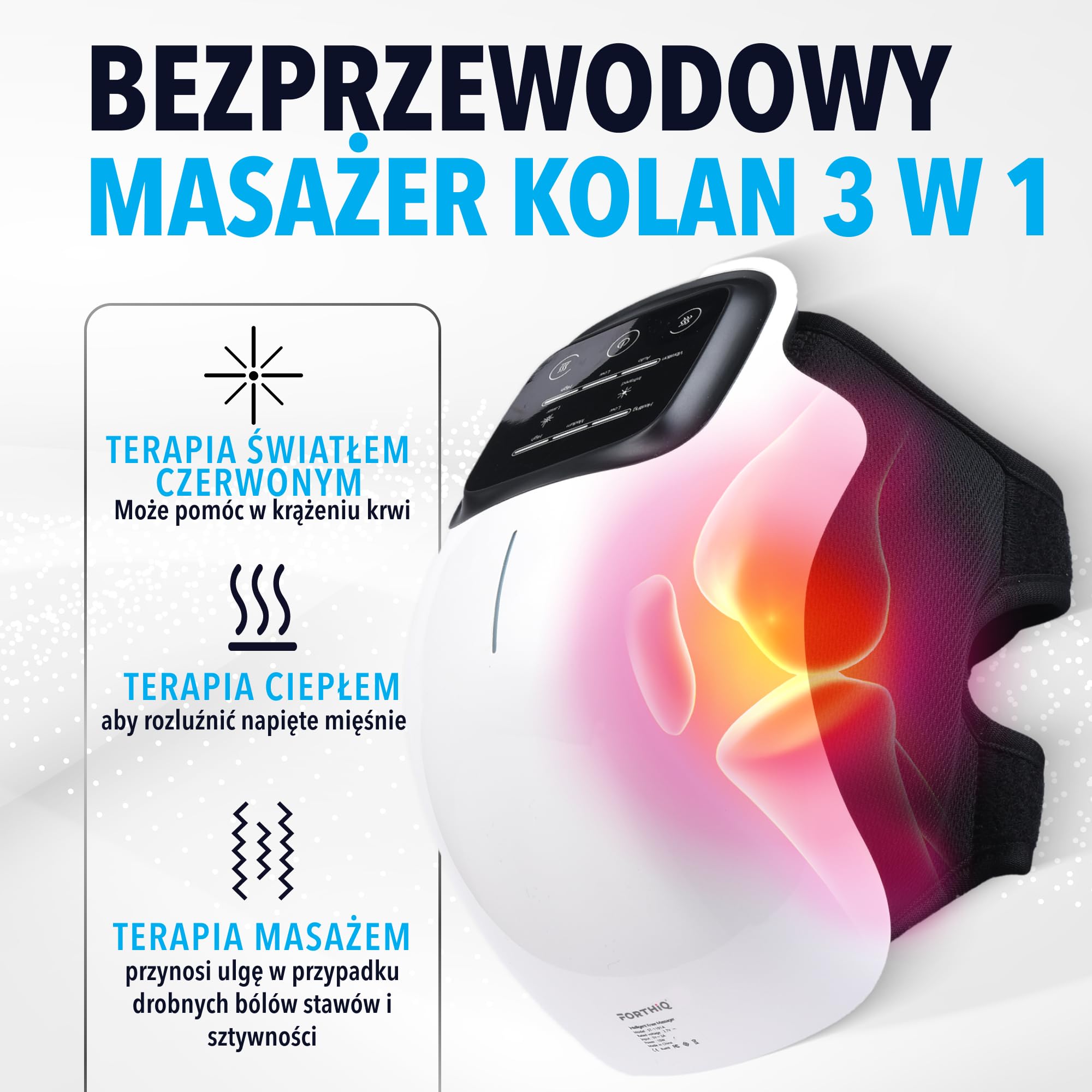 FORTHiQ Bezprzewodowy masażer do kolan na podczerwień, terapia laserowa i wibracyjna na ból stawów