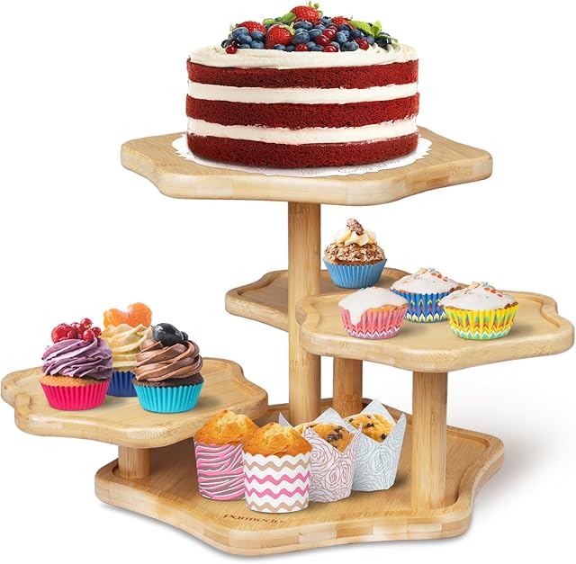 Parmedu 5-Tier Bamboo Cupcake Tower Stand: for 50 Cupcakes, Wooden Cake Stand in Cloud Shape - Tiered Tray Decor, Cupcake Holder with Patent Design for Tea Party, Coffee Break, Festival, Birthday etc