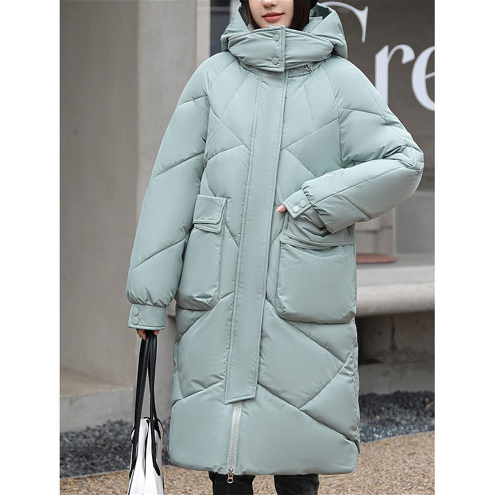 Cappotto invernale da donna, taglie forti, trench lungo nero, piumino per esterni, trapuntato, lungo, invernale, per le mezze stagioni, con cappuccio, giacca a vento