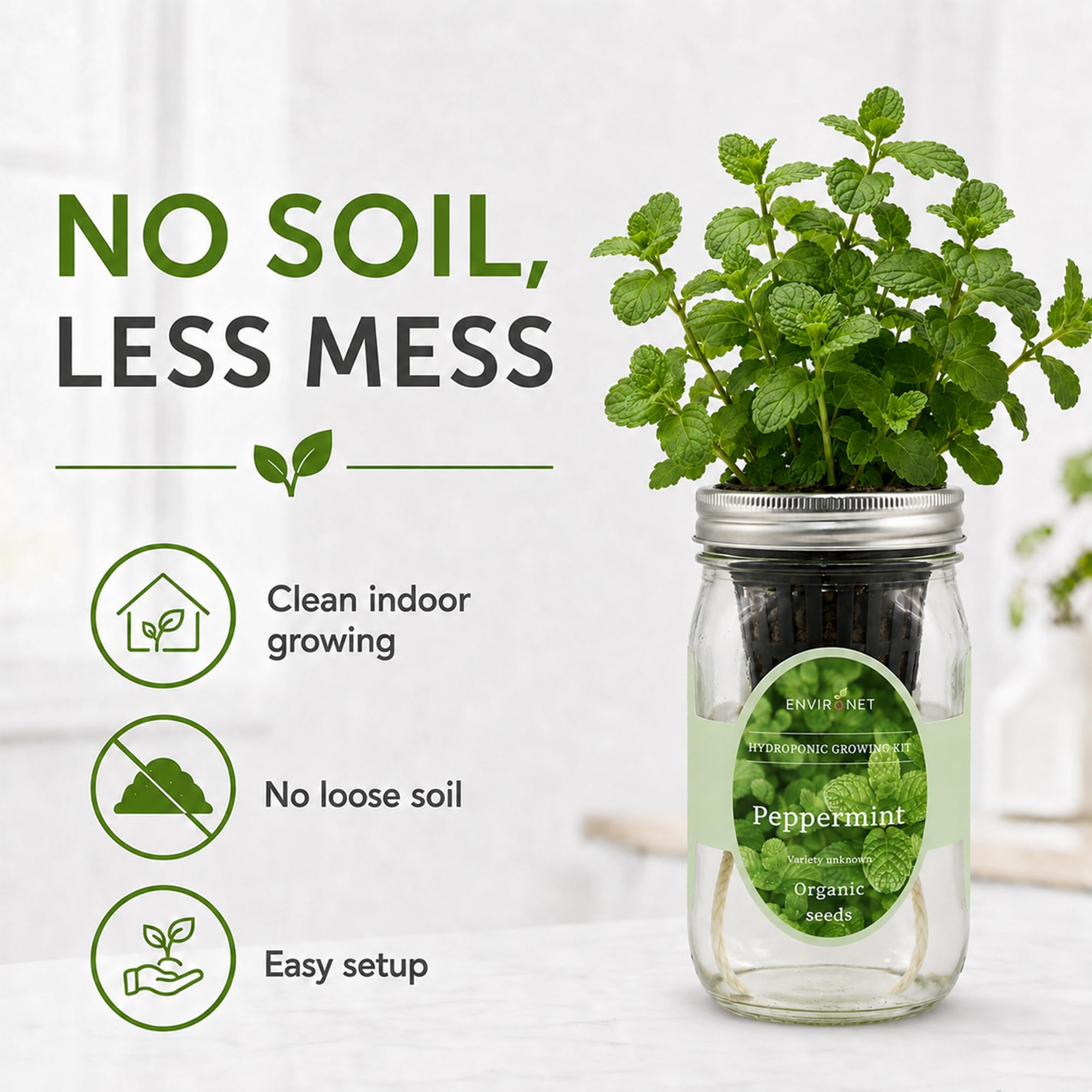 Kit per la coltivazione di erbe idroponiche, kit per la coltivazione di erbe aromatiche da giardino con vaso autoirrigante, per coltivare le tue erbe dai semi (menta piperita)