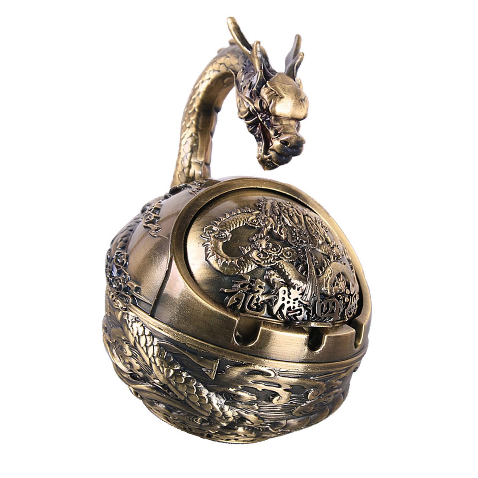 Qusinfc Dragon Themed Metal Ashtray with Secures Lid Carving Zodiacs Animal Ashes Container for Residues Control Home Decoration Metal Zodiacs Animal Ashtray