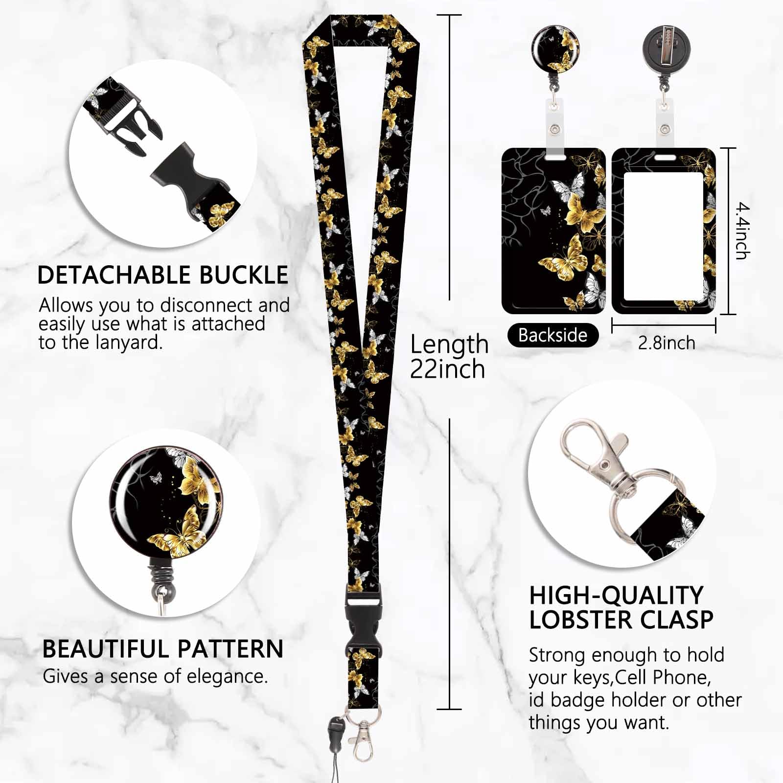 Badge Holder with Lanyard, ID Badge Holders with Detachable Cute Lanyard, Retractable badge Reel Carabiner Clip - Image 2