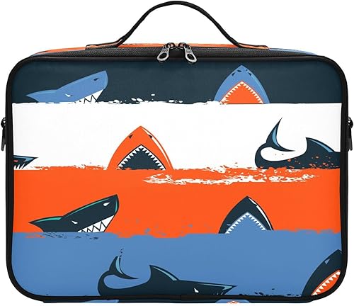 Bolsa de cosméticos roja de dibujos animados de tiburón, bolsa de viaje grande con compartimentos, bolsa de maquillaje portátil, neceser de viaje disponible en Yaxa Peru