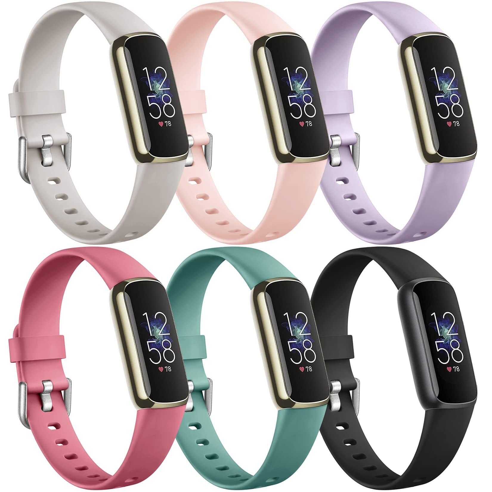 Maledan [6 Pack] Compatible with Fitbit Luxe Bands for Women Men, Durable Silicone Waterproof Sport Band Replacement Strap Accessories Wristbands Small