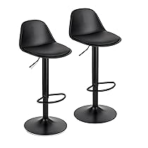 Baroni Home Set 2 Sgabelli Girevoli con Schienale e Cuscino, Altezza Regolabile e Poggiapiedi, Fondo Antigraffio, Ideale per Sala da Pranzo, Ristorante, Nero, 40x40x80-104 cm