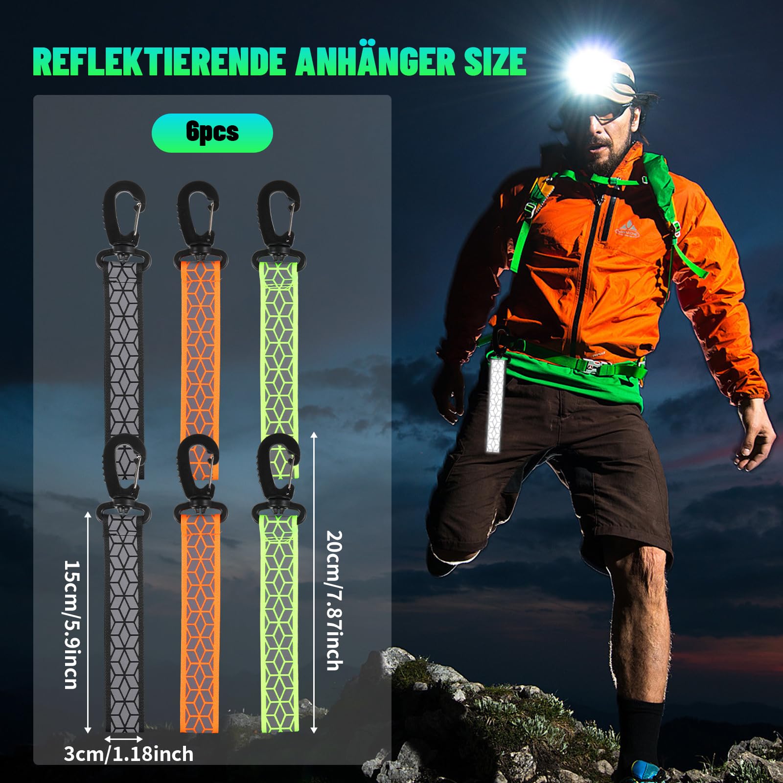 6 Stück Reflektor-Anhänger Mit Kette – Gut Sichtbar Bei Nacht, Für Schulranzen, Fahrrad, Rucksack, In Gelb, Blau, Rosa & Silber