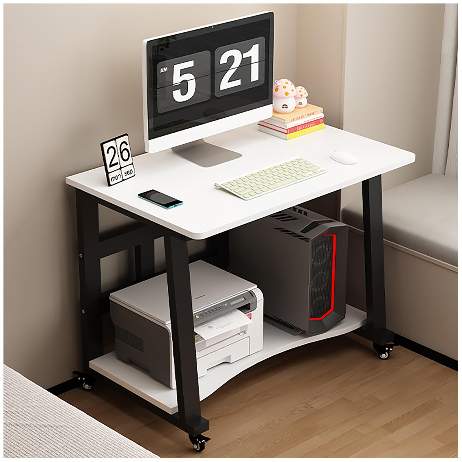 Narożne biurko komputerowe z regulacją wysokości stolik na laptopa domowe biuro stacja robocza biurko do gier nowoczesny biały i czarny design 70 cm / 27,55 cala idealne do biura i nauki