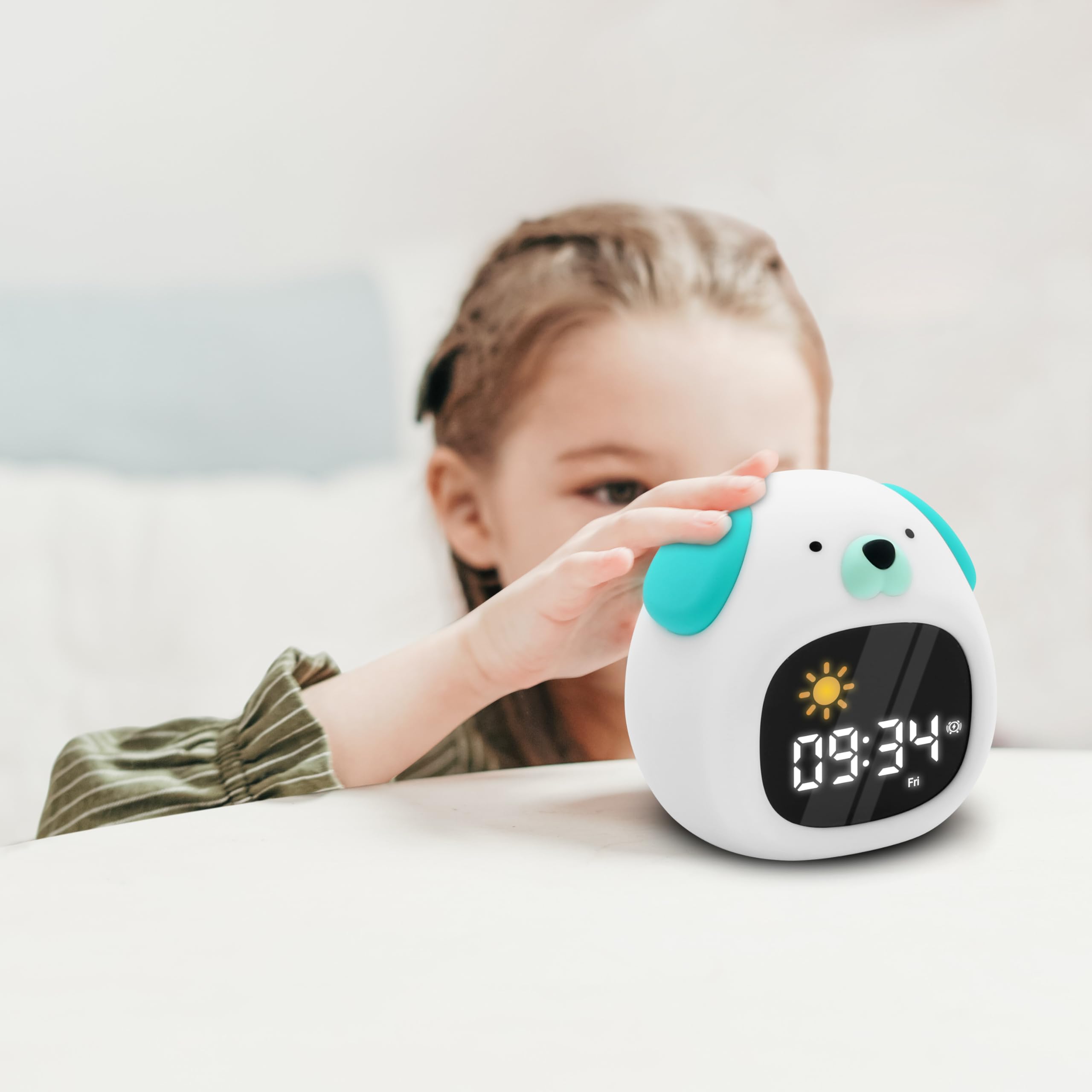 METRONIC 477537 Réveil Enfant Educatif Chien avec Veilleuse Fille Garcon - Affichage Horloge Numérique - Apprentissage Pedagogique Intelligent Jour Nuit - Sur Batterie Rechargeable USB-C