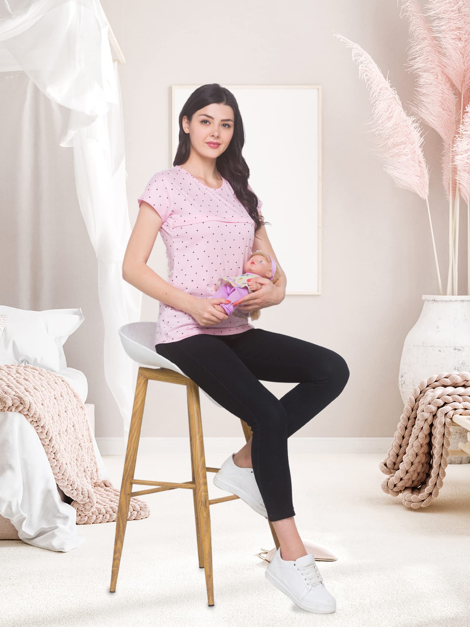 AV2 Printed Women Nightwear Feeding & Nursing Top Pink XX-Large 8049 - Image 7 thumbnail