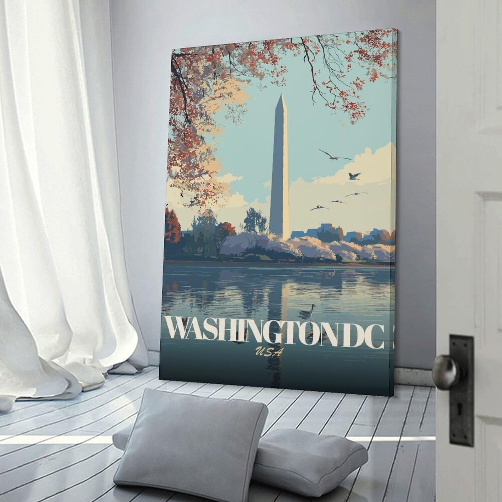 Junmoney Washington DC Travel Hanging Wall Art 08x12inch(20x30cm), for New Homes, Bedrooms Or Workspaces, Thoughtful Wall Decor for Art Lovers