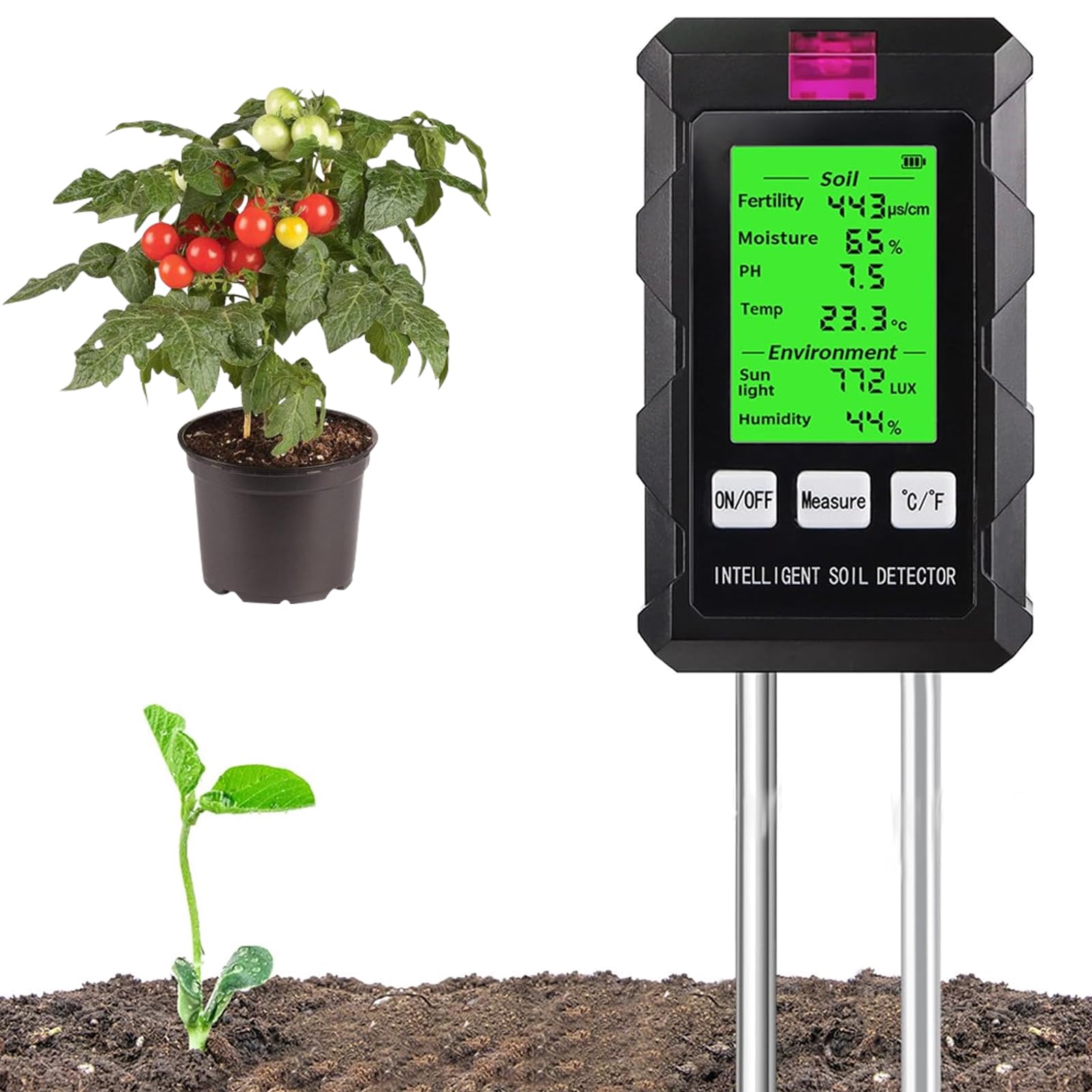 Mesure du pH et humidité du sol avec un testeur de sol numérique 6-en-1 extérieur