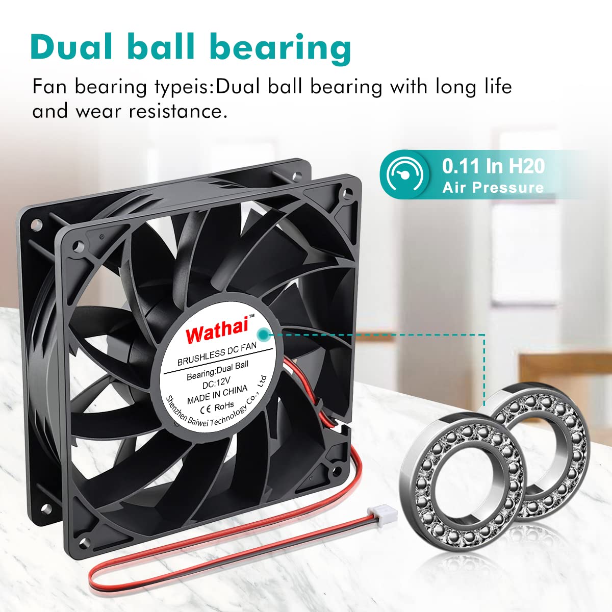  Wathai Dual Ball 3 X 120mm DC 12V Big Airflow Fan With 110V 