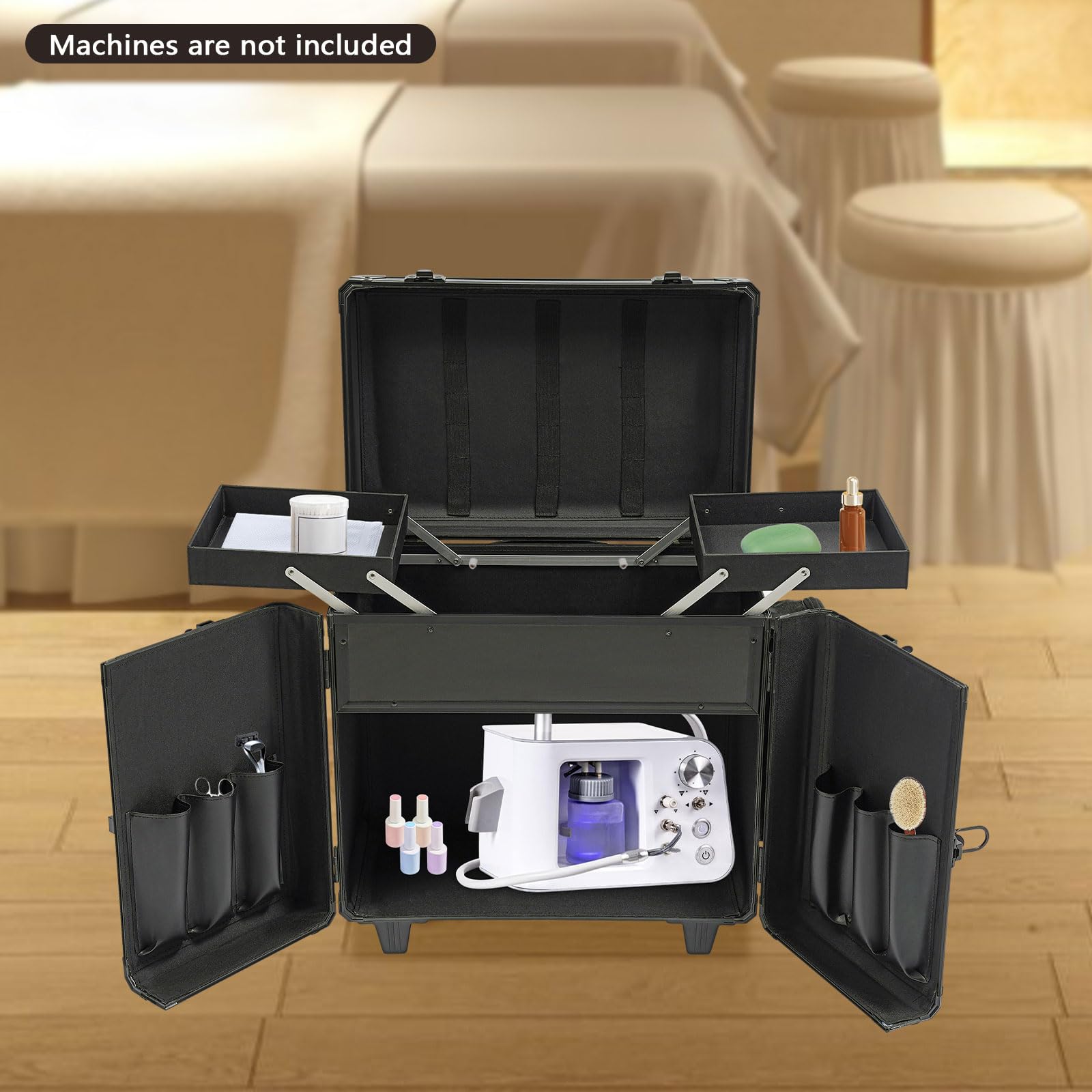 Organize przenośna walizka na kosmetyki, walizka na kółkach, z 4 kluczami, metalowa walizka na narzędzia, nośność 50 kg, do sklepów kąpielowych stóp, salonów masażu (46 x 29 x 42 cm)