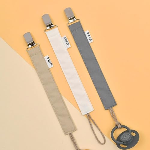 Clip para chupete de bebé, 100% algodón, hecho a mano, correa para chupete ligera y resistente a desgarros (paquete triple, beige, blanco, gris)